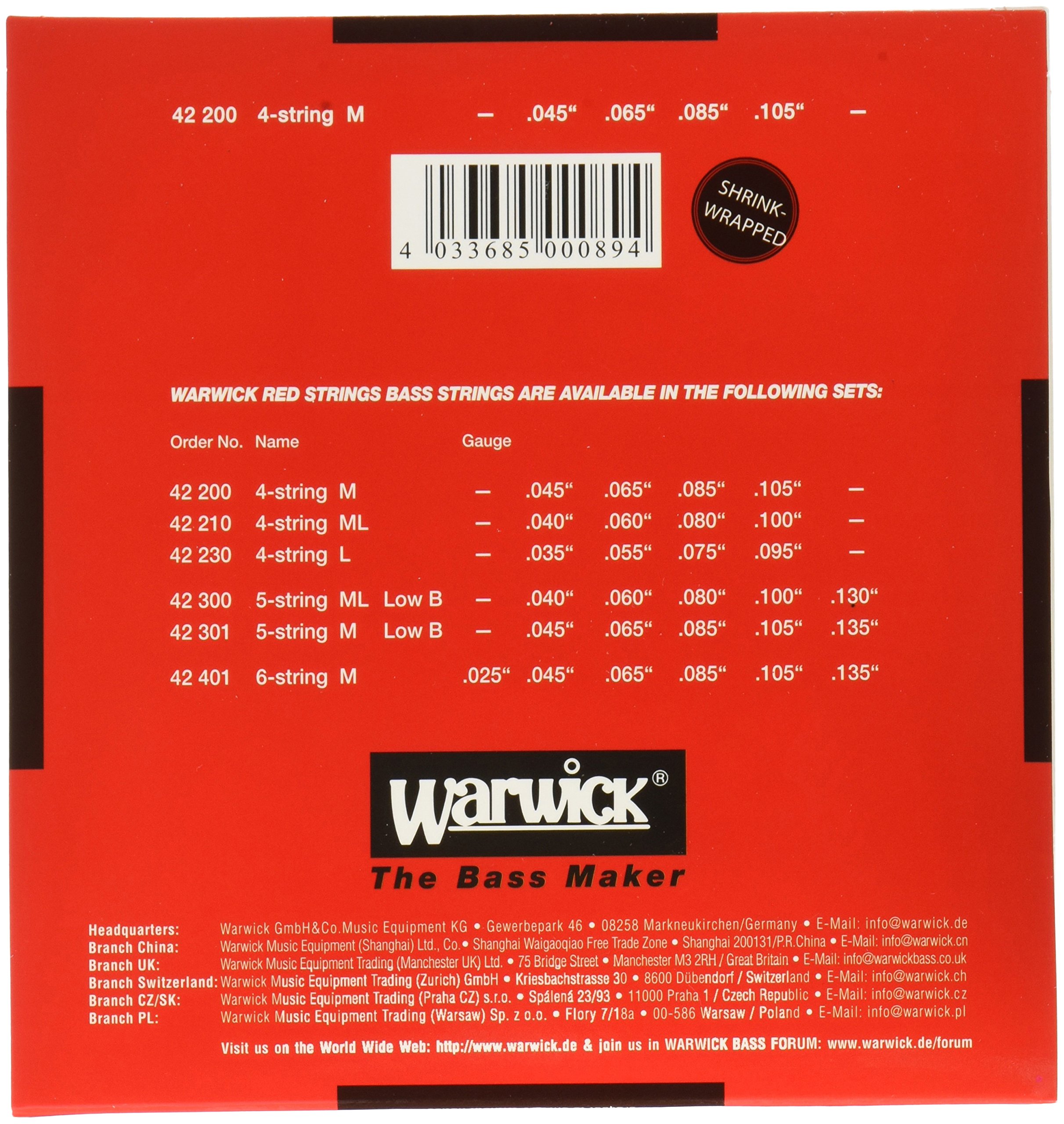 Warwick Stainless Steel Bass Guitar Strings - 4 String Medium Gauge (45-105) for Enhanced Tone & Durability | Perfect for Rock, Metal & Studio Recording
