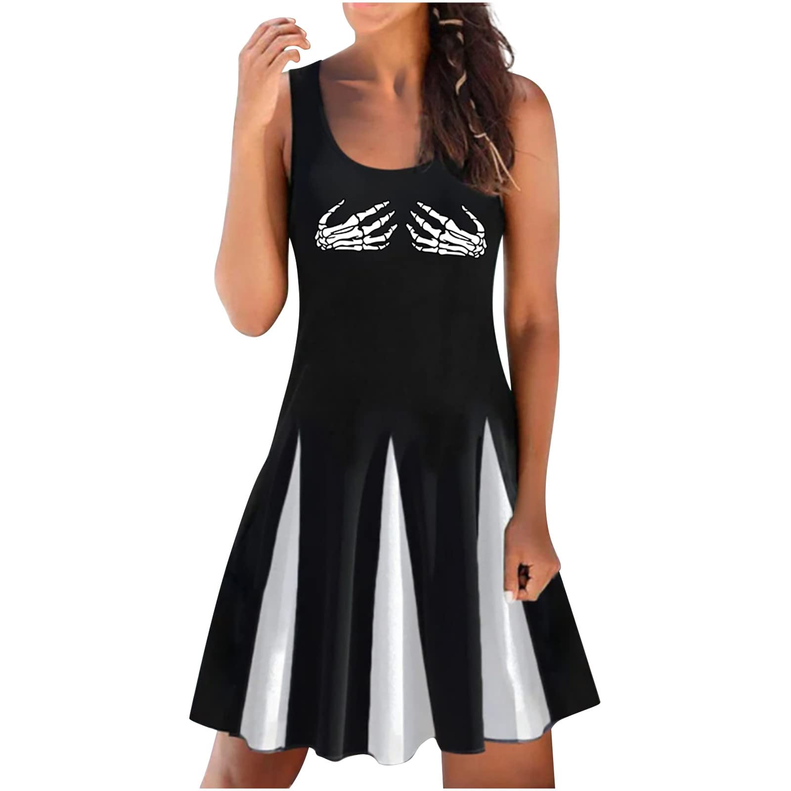 Women's Sleeveless Vintage Floral Midi Dress - Casual Summer Colorblock Loose Boatneck Beach Party Dress for Outdoor Events, Vacations & Date Nights