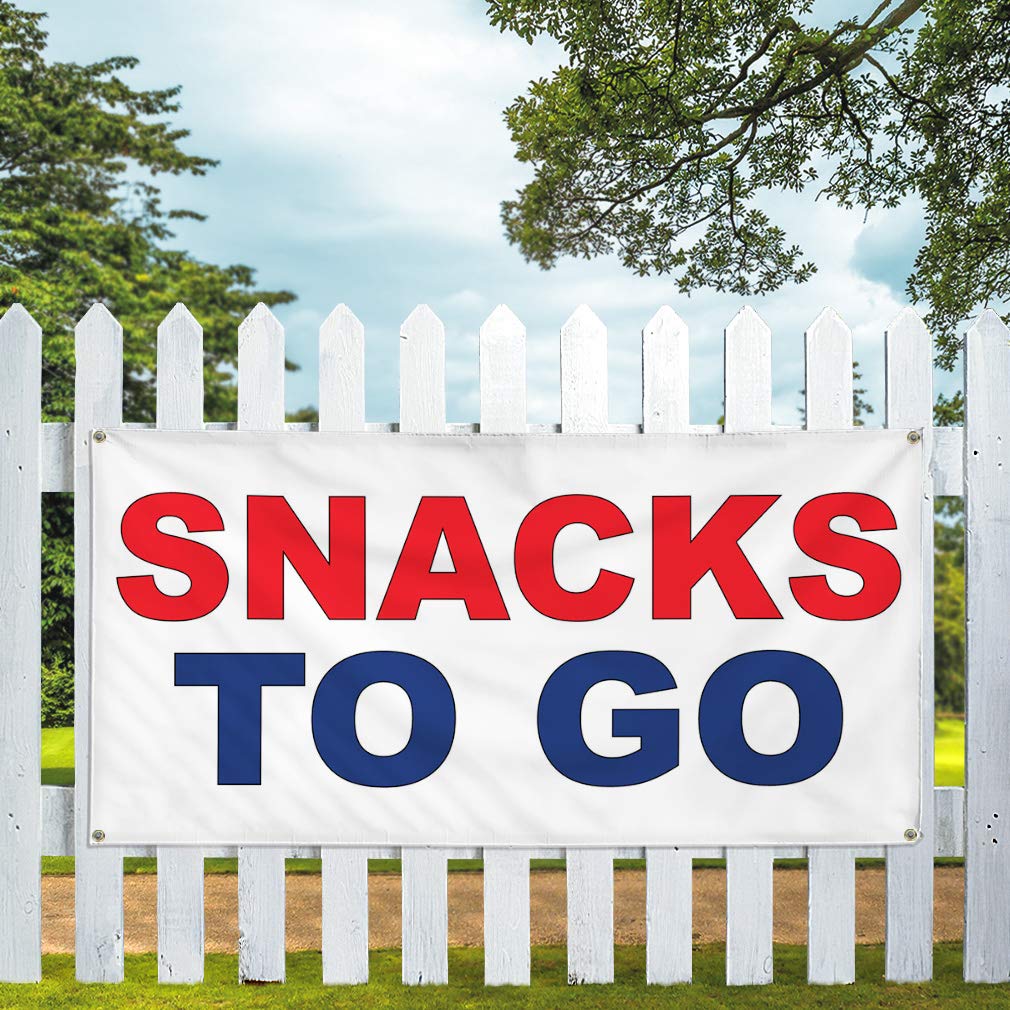 Custom Vinyl Banner 24x36 Inches - Weatherproof Outdoor Restaurant & Food Truck Sign with 4 Grommets | Durable Snack Bar, Yard & Industrial Signage for Red & Blue Themed Businesses - Perfect for Outdoor Events, Food Stands & Commercial Advertising
