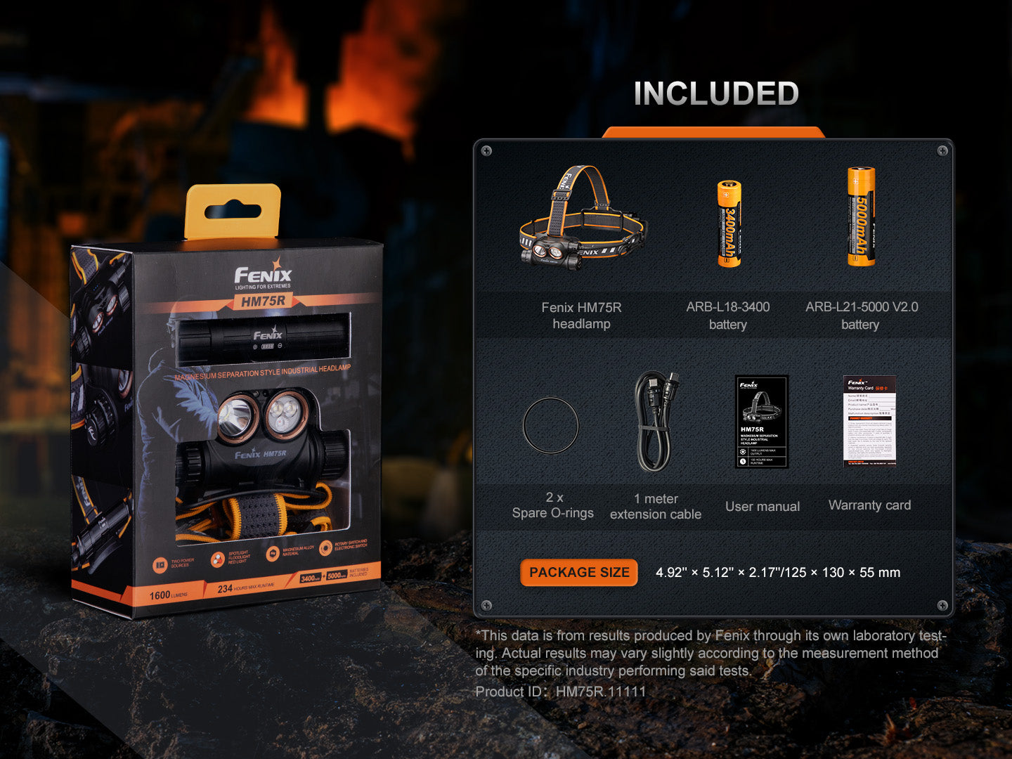 Fenix HM75R Rechargeable 1600 Lumens Industrial Headlamp - Perfect for Camping, Hiking, and Outdoor Work