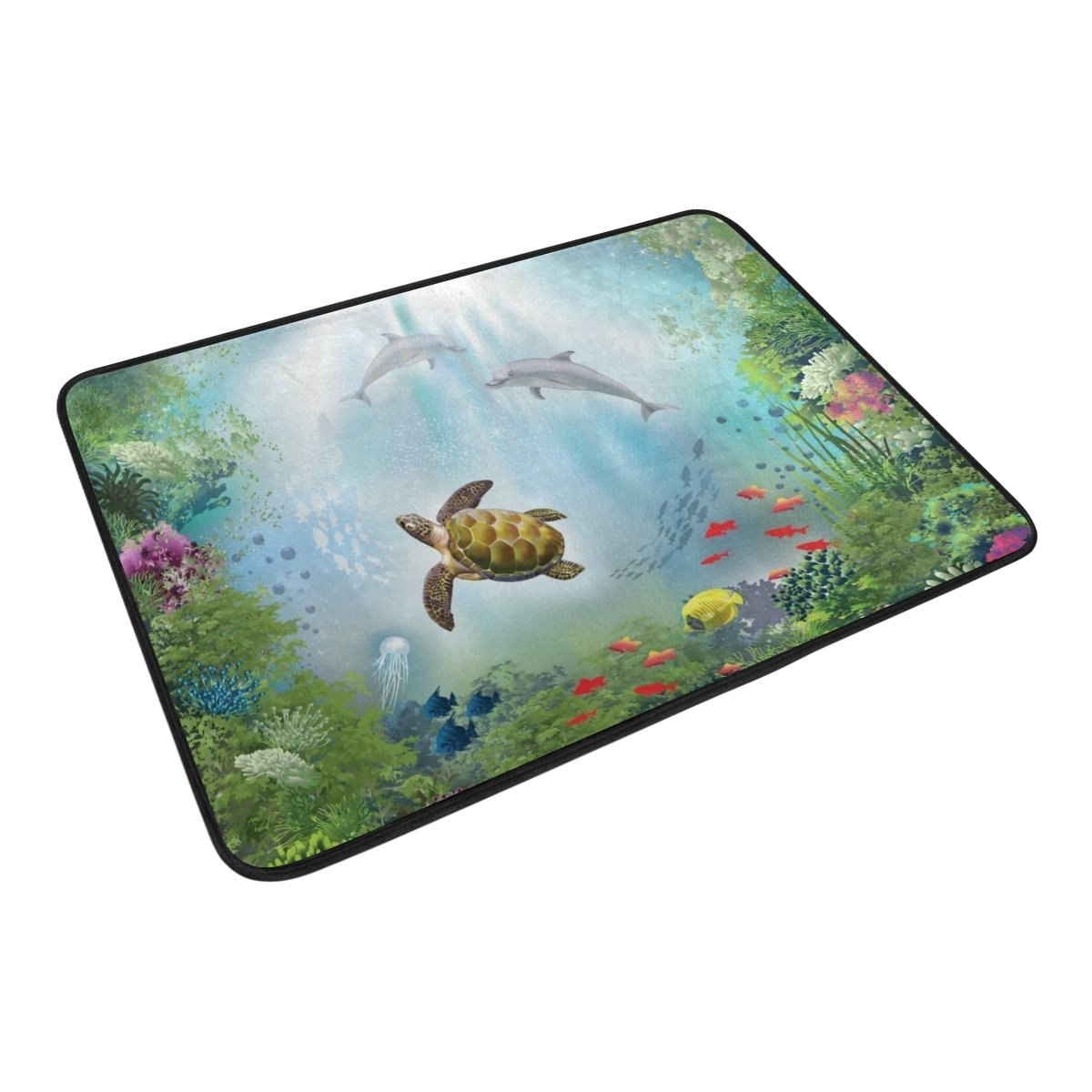 Cooper Girl Dolphins and Sea Turtle Doormat - Washable Non-Slip Entrance Rug 23.6x15.7 Inch for Home, Porch, or Office - Cute Ocean Theme Floor Mat