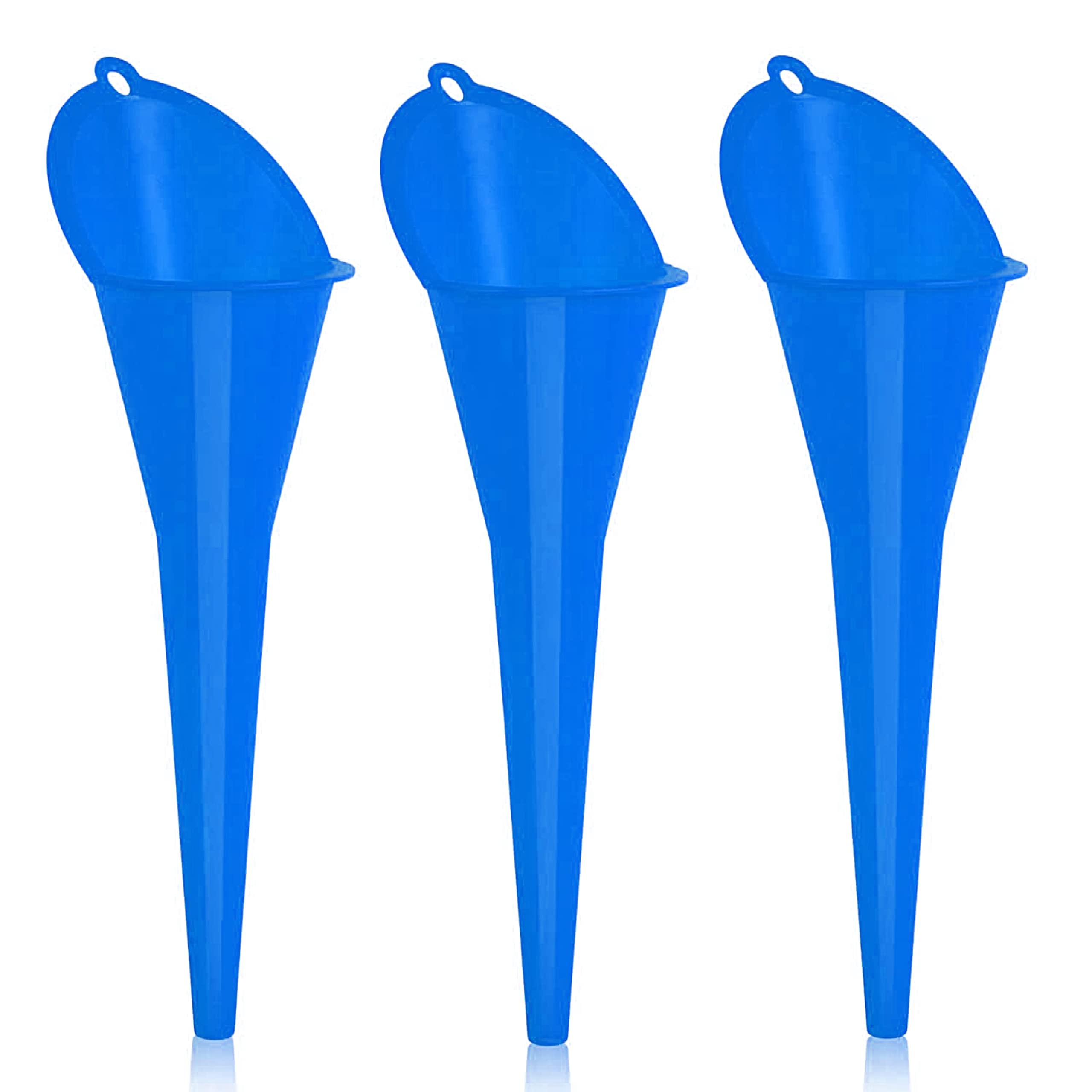 Premium Round Kitchen Funnel for Bottles, Jars & Containers - Heavy Duty Automotive Oil Funnel for Gas, Lubricants & Fluids - 12oz Oval Funnel (3-Pack, Blue) - Perfect for Cooking, Baking, DIY Projects & Car Maintenance