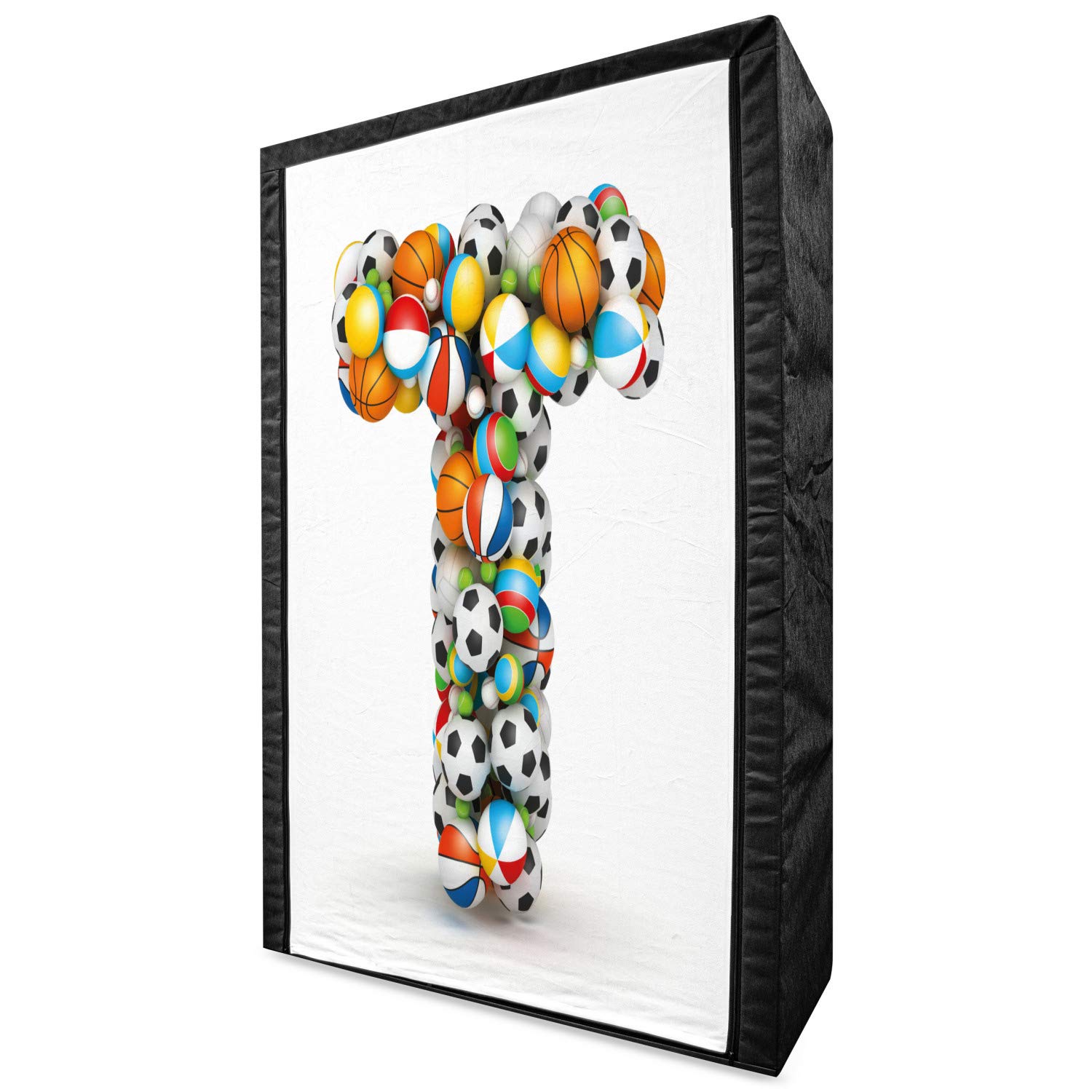Ambesonne Letter T Fabric Wardrobe - Portable Closet Organizer with Shelves, 42.5 Inch Multicolor Storage for Sports Competition Motivation (Big & Small Balls Design) - Perfect for Bedroom, Dorm, or Gym Clothes Organization