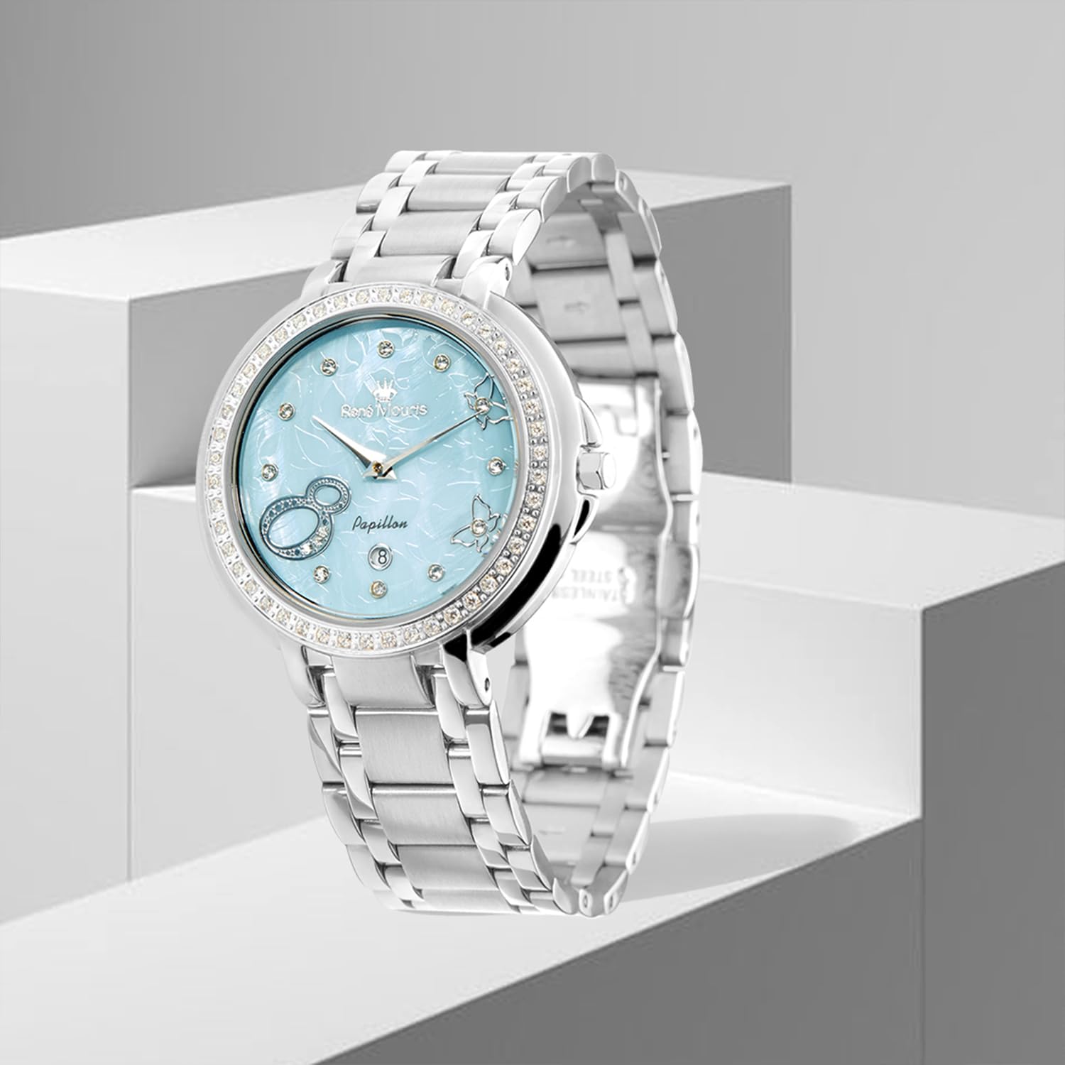 René Mouris Papillon Women's Luxury Watch - 36mm 316L Stainless Steel Case, Sapphire Coated Mineral Crystal, 50M Water Resistant with Stainless Steel Band | Elegant Dress Watch for Business, Party & Everyday Wear