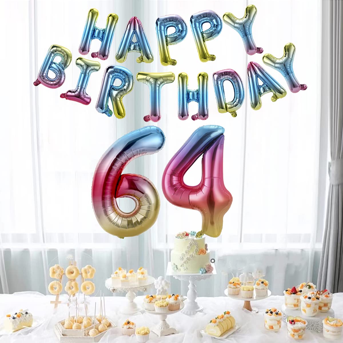 Happy Birthday 64th Banner & Balloons Set - 40 Inch Rainbow Gradient Foil Number Decorations for Men & Women - Perfect for 64th Birthday Parties, Anniversaries & Milestone Celebrations