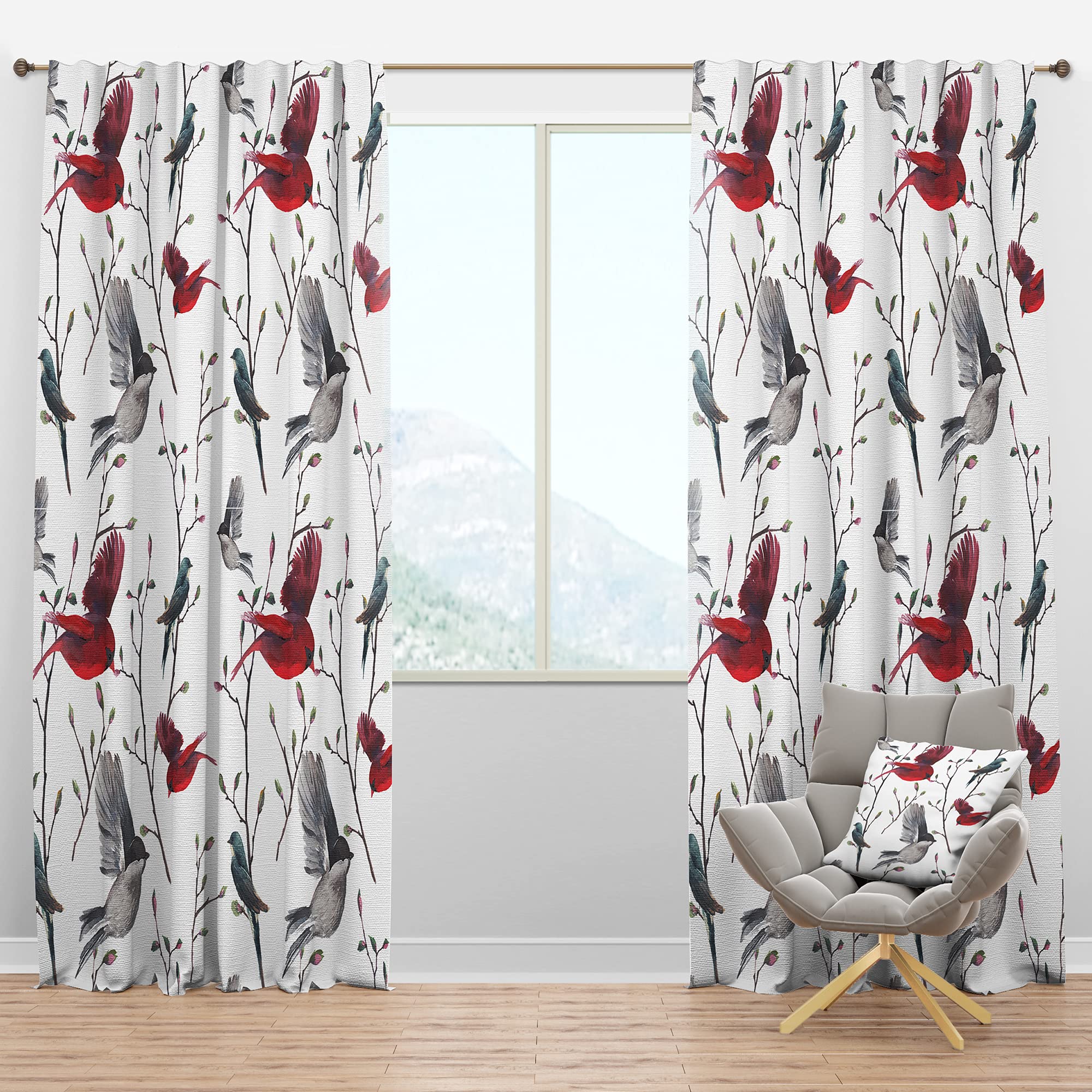 DesignQ Blackout Curtains with Bird Pattern - Thermal Insulated Room Darkening Drapes for Bedroom & Living Room (52x108, Single Panel) - Perfect for Privacy, Sleep & Energy Efficiency