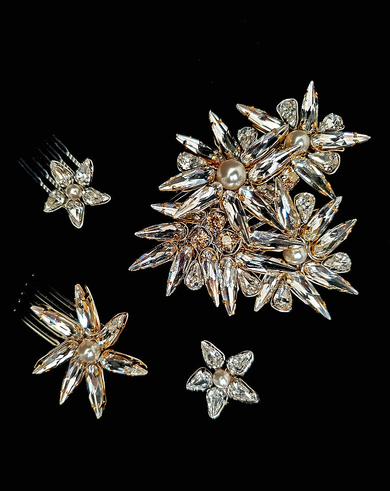Elegant Bridal Headpiece - Unique Star Flower Crystal Hair Combs by Appollonia by Kezani | Perfect for Weddings, Prom & Special Occasions