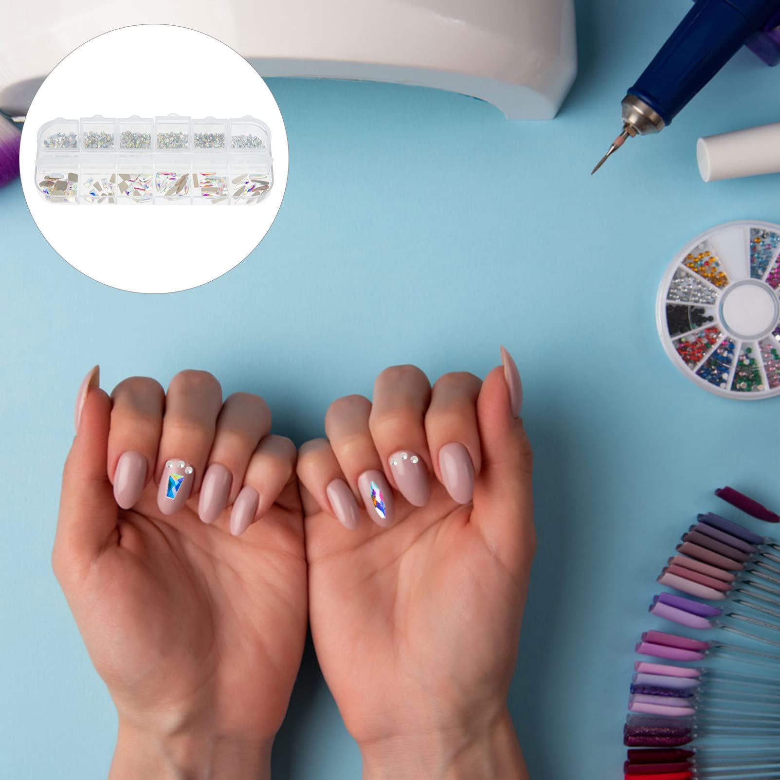 Lurrose 1 Box Nail Drill Gems - Glitter Rhinestones for Nails, Nail Art Studs & Craft Diamonds | Includes Craft Tweezers & Flash Glass | Perfect for DIY Nail Art, Manicures, Pedicures & Crafting Projects