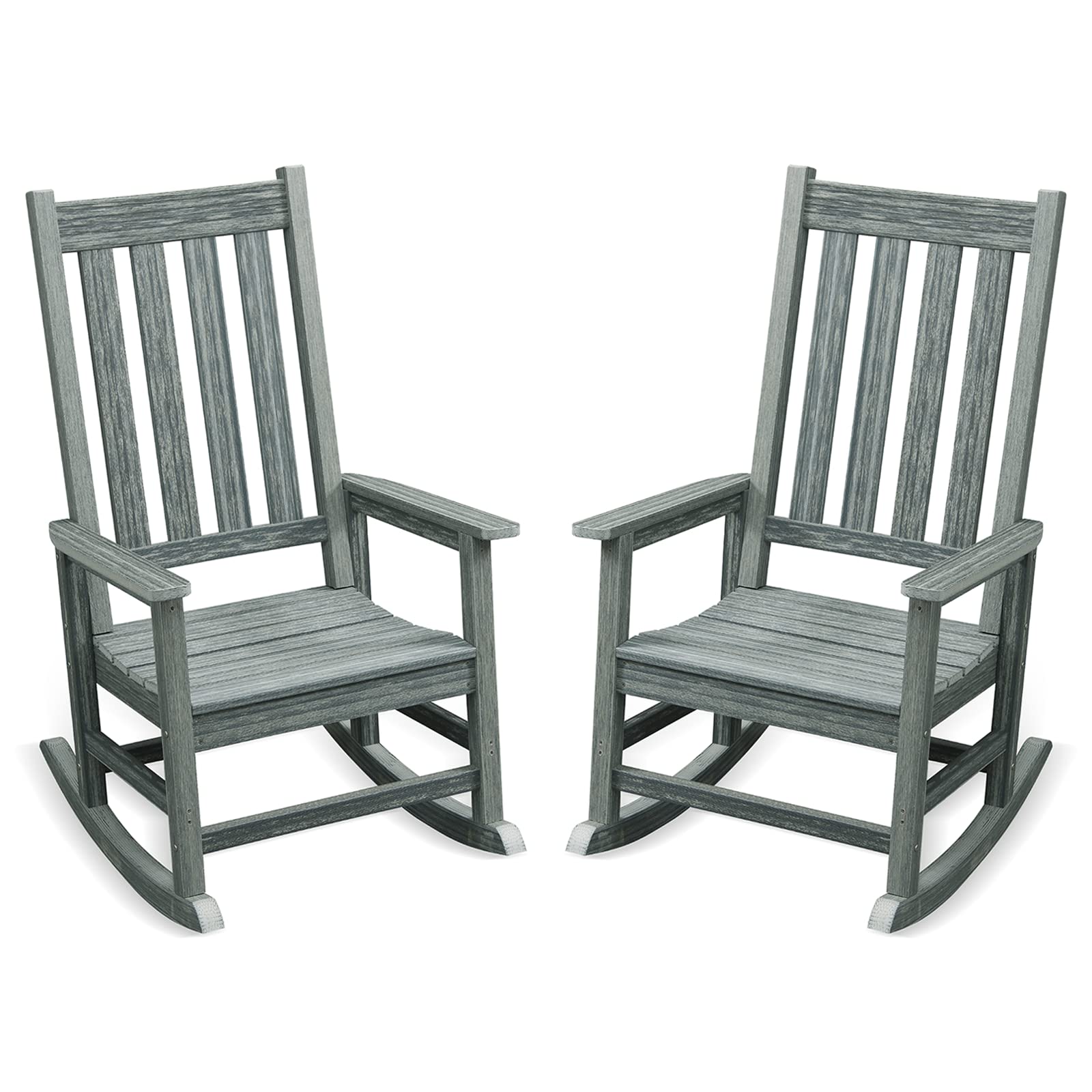 Premium Outdoor Rocking Chair Set of 2 - Heavy Duty HDPE Patio Rockers 350lb Capacity, Weather-Resistant Oversized High Back Porch Chairs for Backyard, Garden, Fire Pit & Indoor Use (Grey) - Perfect for Relaxing, Entertaining & Outdoor Lounging