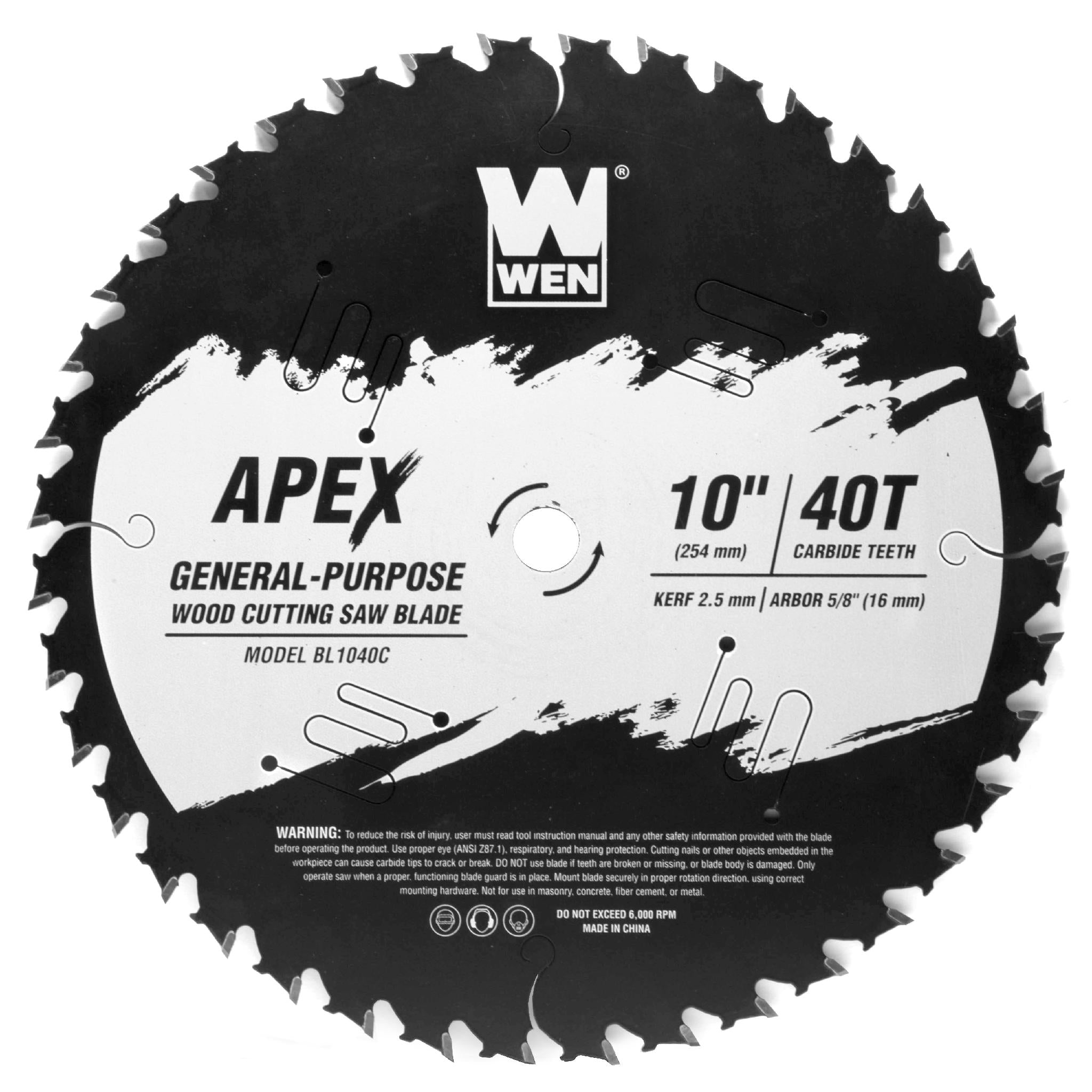 WEN BL1040C Apex 10-Inch 40-Tooth Carbide-Tipped Woodworking Saw Blade - Industrial Grade with Cool Cut Coating for Smooth Cuts on Hardwood, Plywood & MDF - Perfect for Table Saws, Miter Saws & Circular Saws
