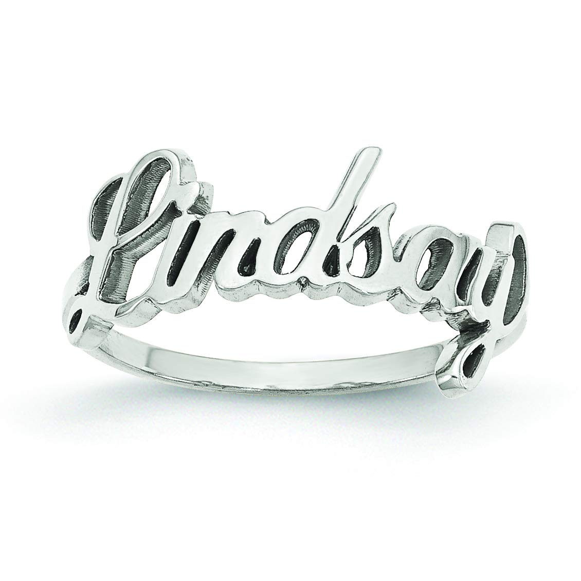 Personalized 14k White Gold Women's Name Monogram Laser-Cut Ring - Elegant Bijou Jewelry for Gifts, Anniversaries & Special Occasions