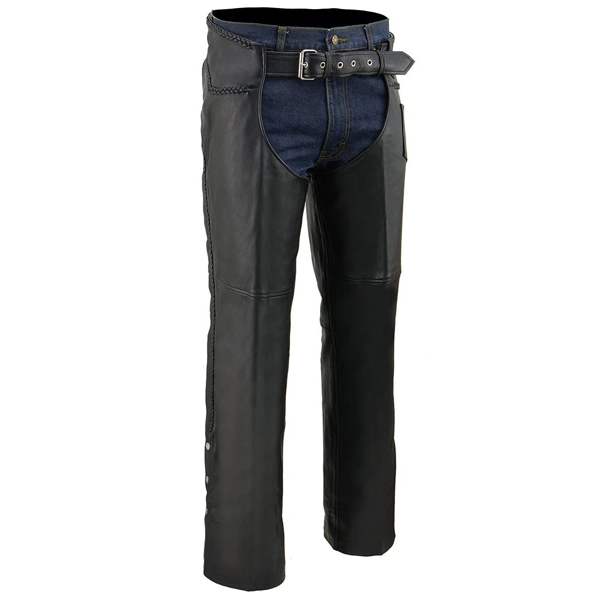 Milwaukee Leather ML1135 Men's Classic Black Braided Premium Leather Motorcycle Chaps - Durable Riding Gear for Harley, Cruiser & Adventure Bikes - Perfect for Long Rides & Cold Weather Protection