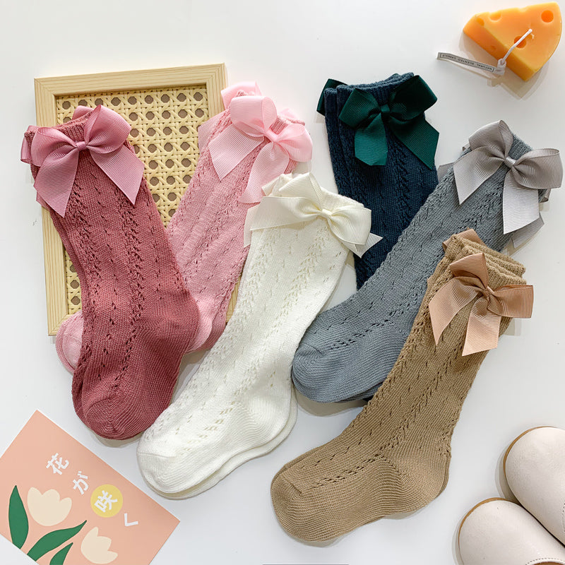 Kids' Solid Color Mesh Bow Midi Stockings - Cute Ankle Socks for Girls, Toddler Dress Socks for School, Parties & Special Occasions
