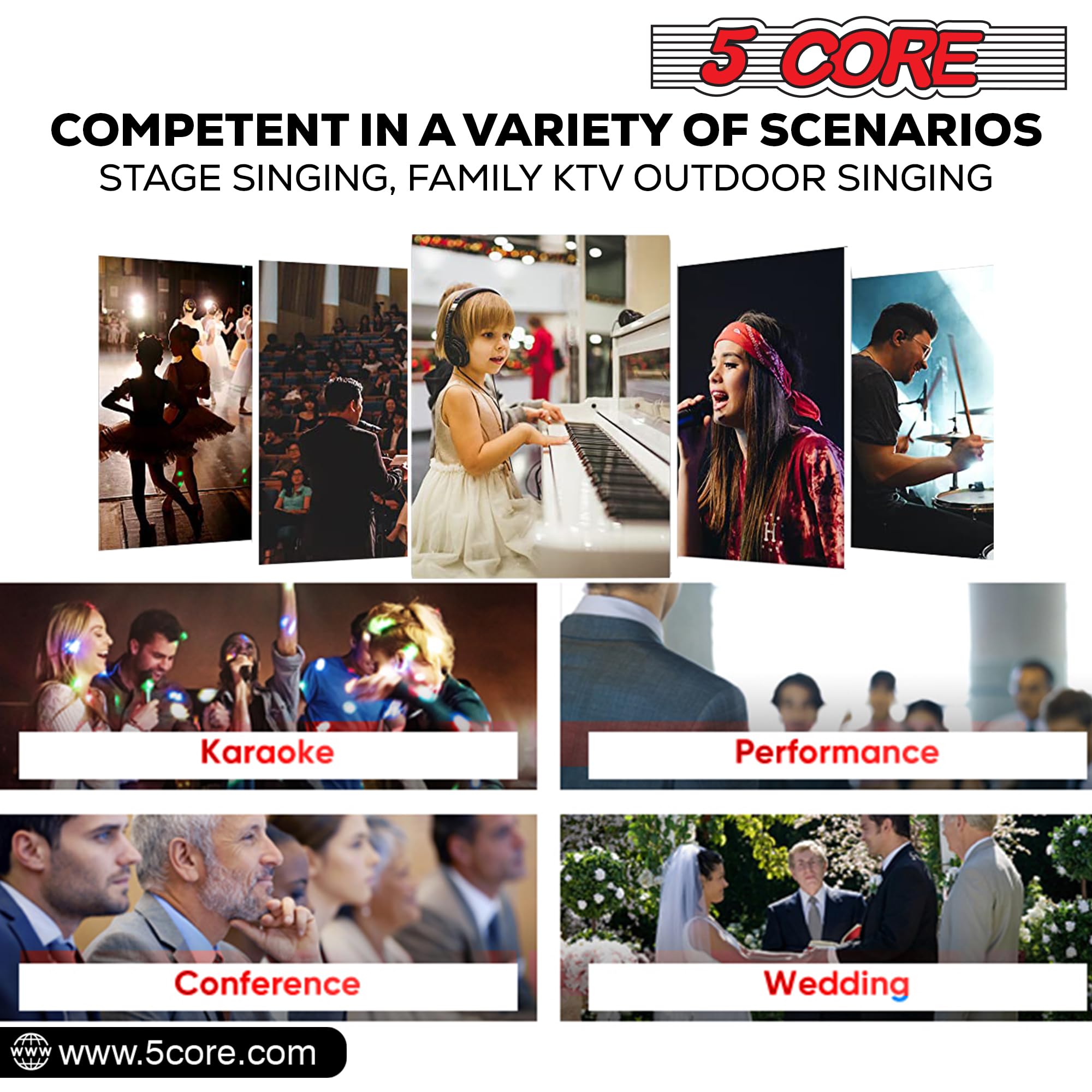 5 CORE Dynamic Vocal Microphone - Cardioid Unidirectional Handheld Mic with On/Off Switch & XLR Cable (PM 101 BLK) for Singing, Karaoke, Live Performances & Studio Recording