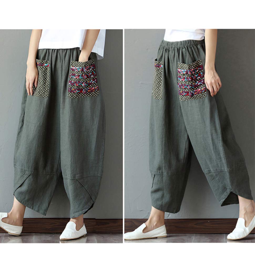 FTCayanz Women's Linen Wide Leg Pants - Baggy Tapered Cropped Trousers with Elastic Waist | Casual Summer Outfit, Beach Wear & Boho Style