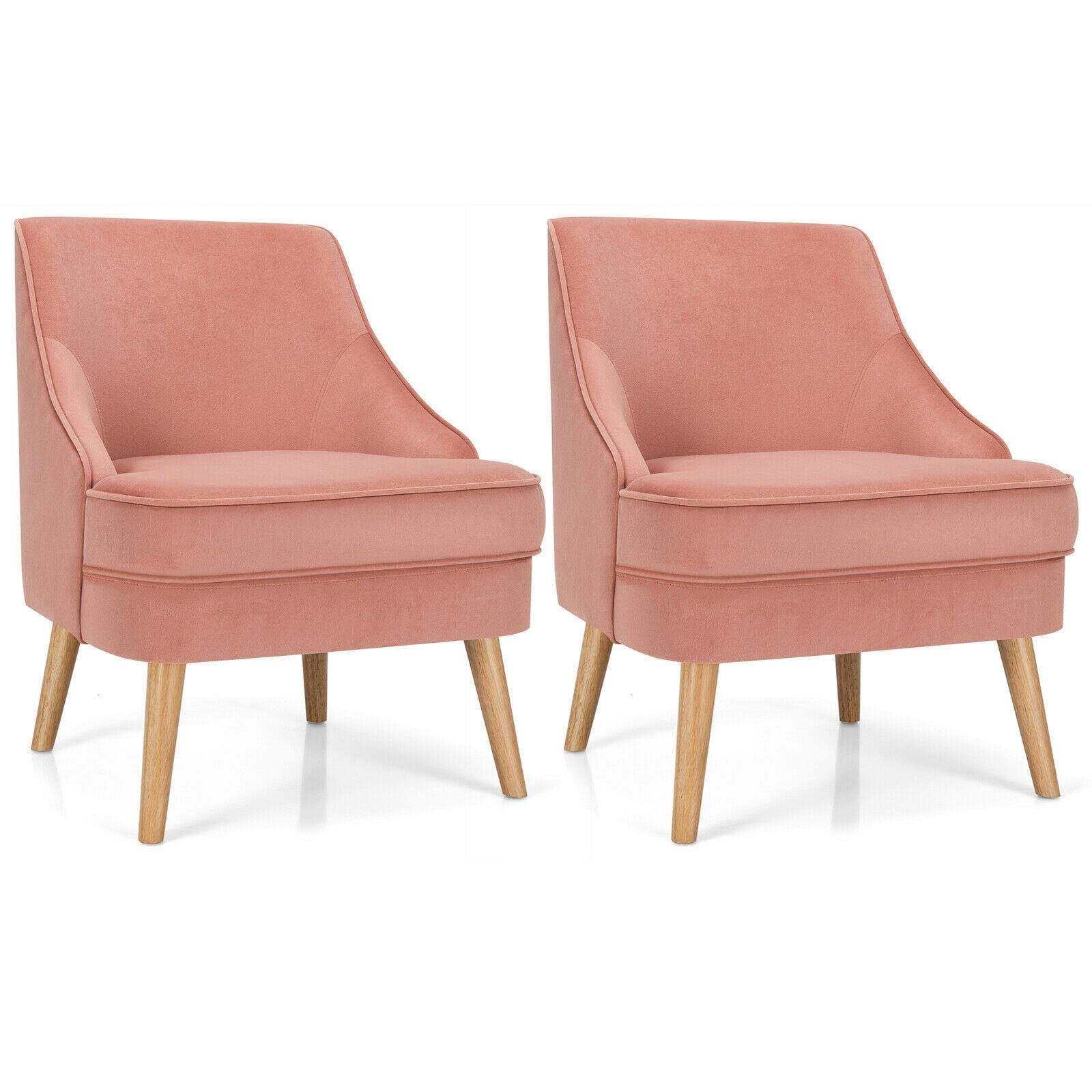 2-Piece Pink Mikalo Sofa Set with Wooden Legs - Convertible Sofa Bed for Living Room, Guest Room & Small Spaces - Modern Floor Sofa & Fold-Out Couch Furniture for Apartments, Dorms & Home Decor