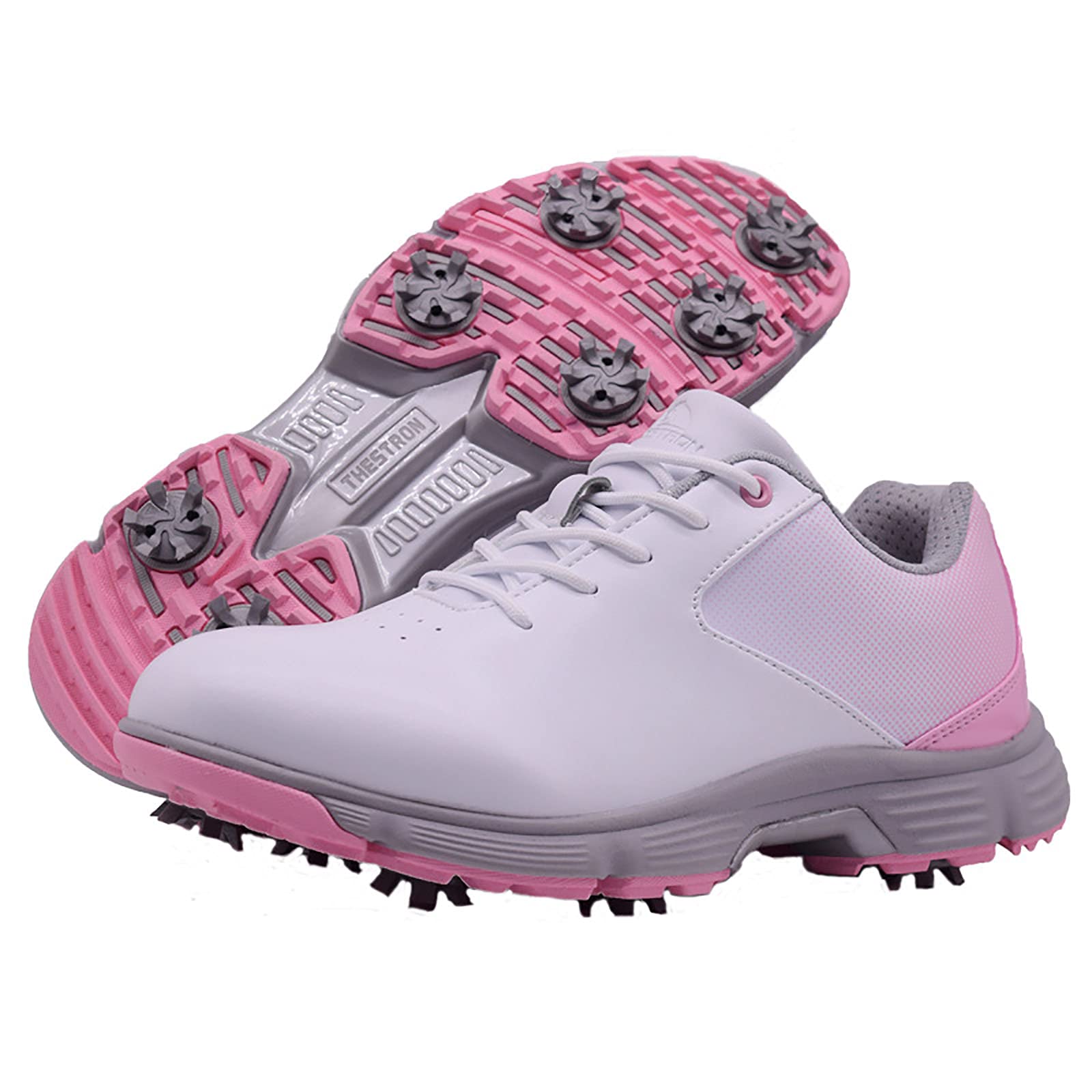 **XSJK Men's & Women's Golf Shoes – Waterproof Non-Slip Spiked Sneakers for Casual & Sport Wear – Replaceable Cleats – Pink Size 40 – Perfect for Golf Course & Outdoor Activities**