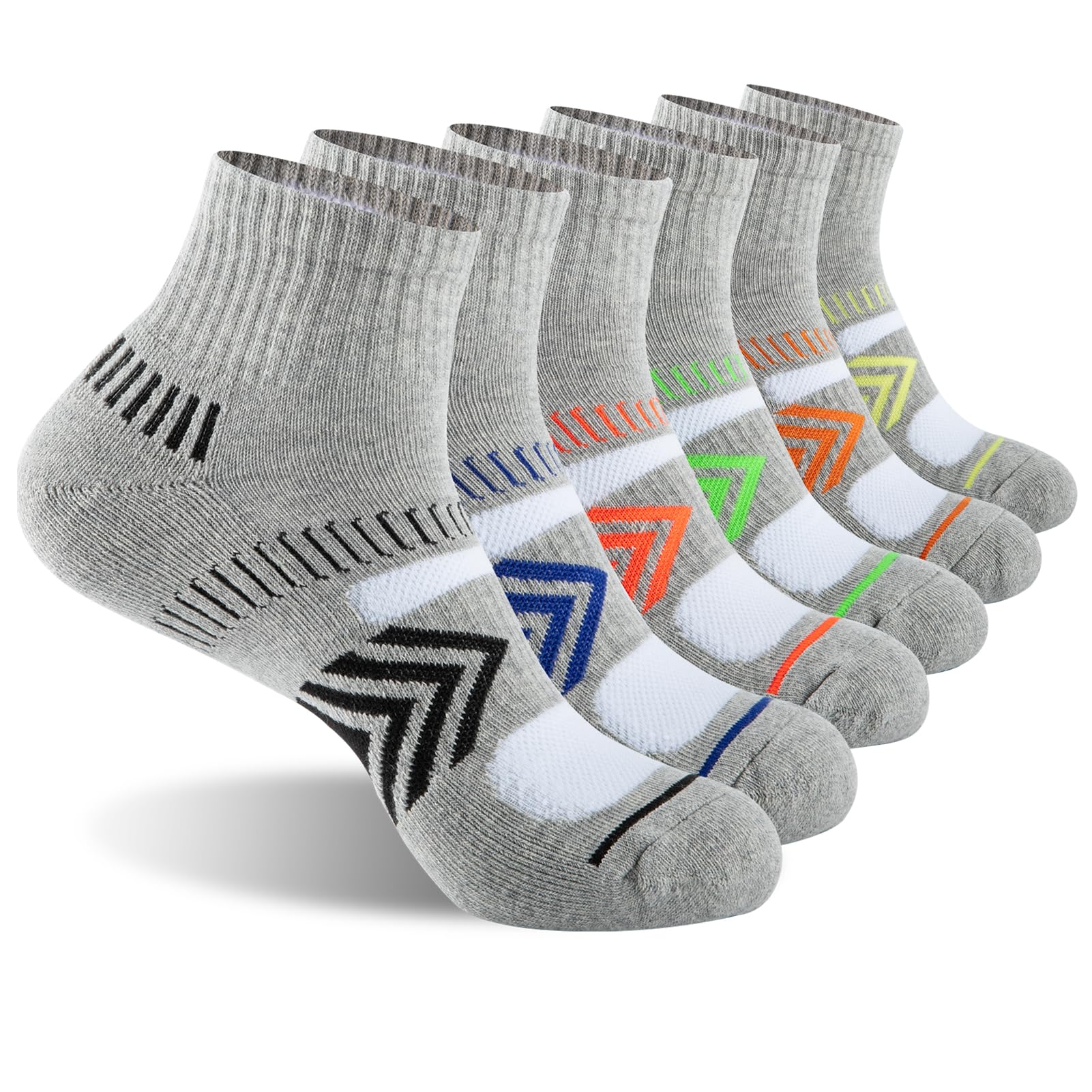 COOPLUS Men's Cushioned Ankle Socks - Breathable Cotton Athletic Performance Quarter Socks for Running, Gym & Sports - Pack of 6 Pairs