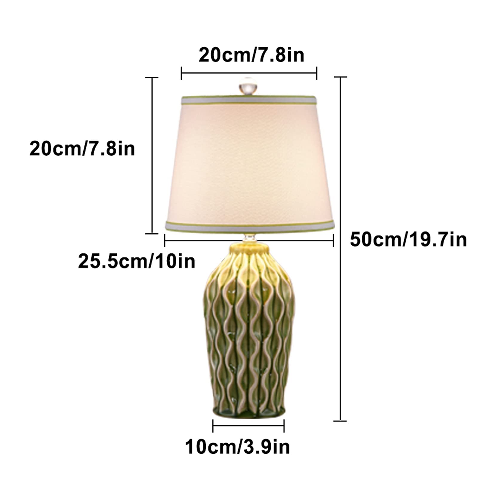 TOMYEUS Nordic Style Ceramic Bedside Lamp with Fabric Lampshade - 19.7
