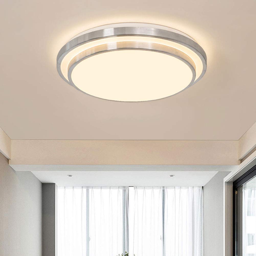 20 Inch Double Round Flush Mount Ceiling Light - 48W Dimmable LED Fixture with Remote Control - 3000K-6000K Adjustable Color Temperature - White & Brushed Nickel Finish - Perfect for Bedroom, Kitchen, Dining Room, Hallway and Office Lighting