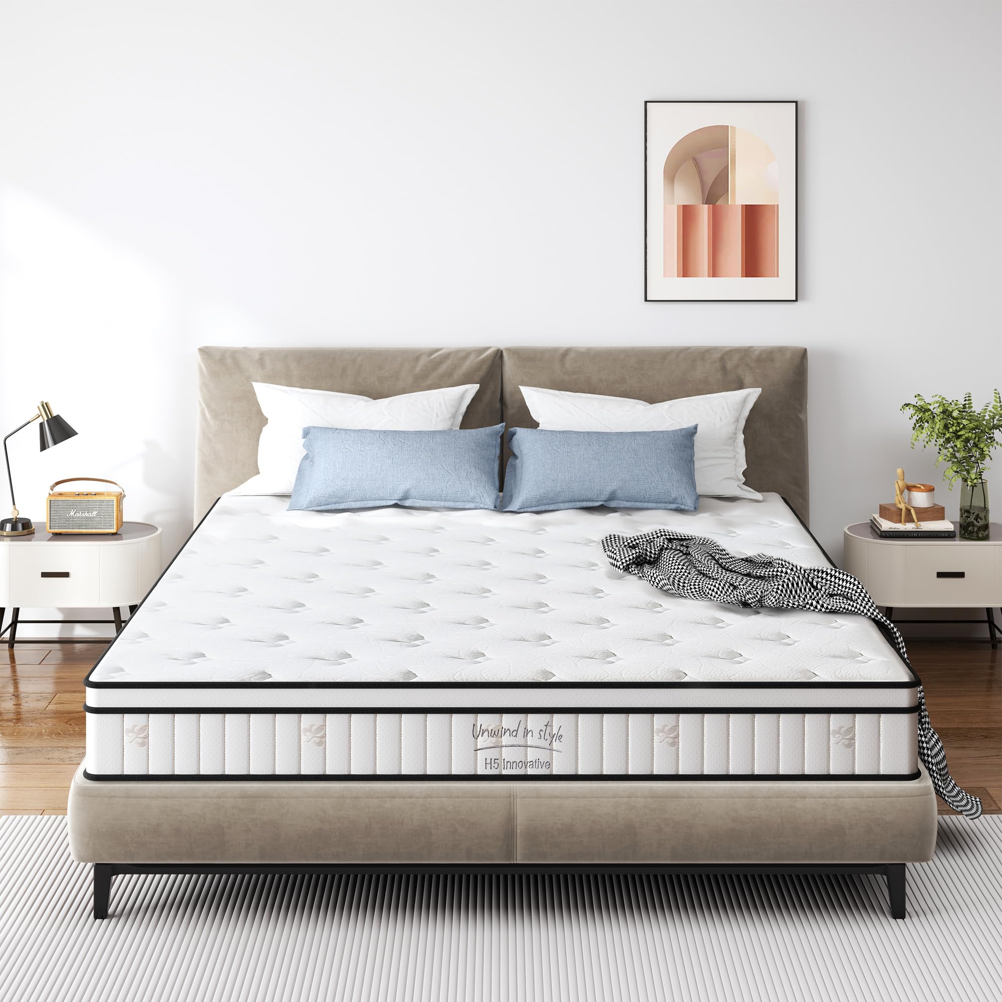 12 Inch Hybrid Queen Mattress in a Box - Medium Firm Pocket Spring Bed with Pressure Relief & Edge Support - CertiPUR-US Certified, Fiberglass Free - Perfect for Guest Rooms, Master Bedrooms & Apartments