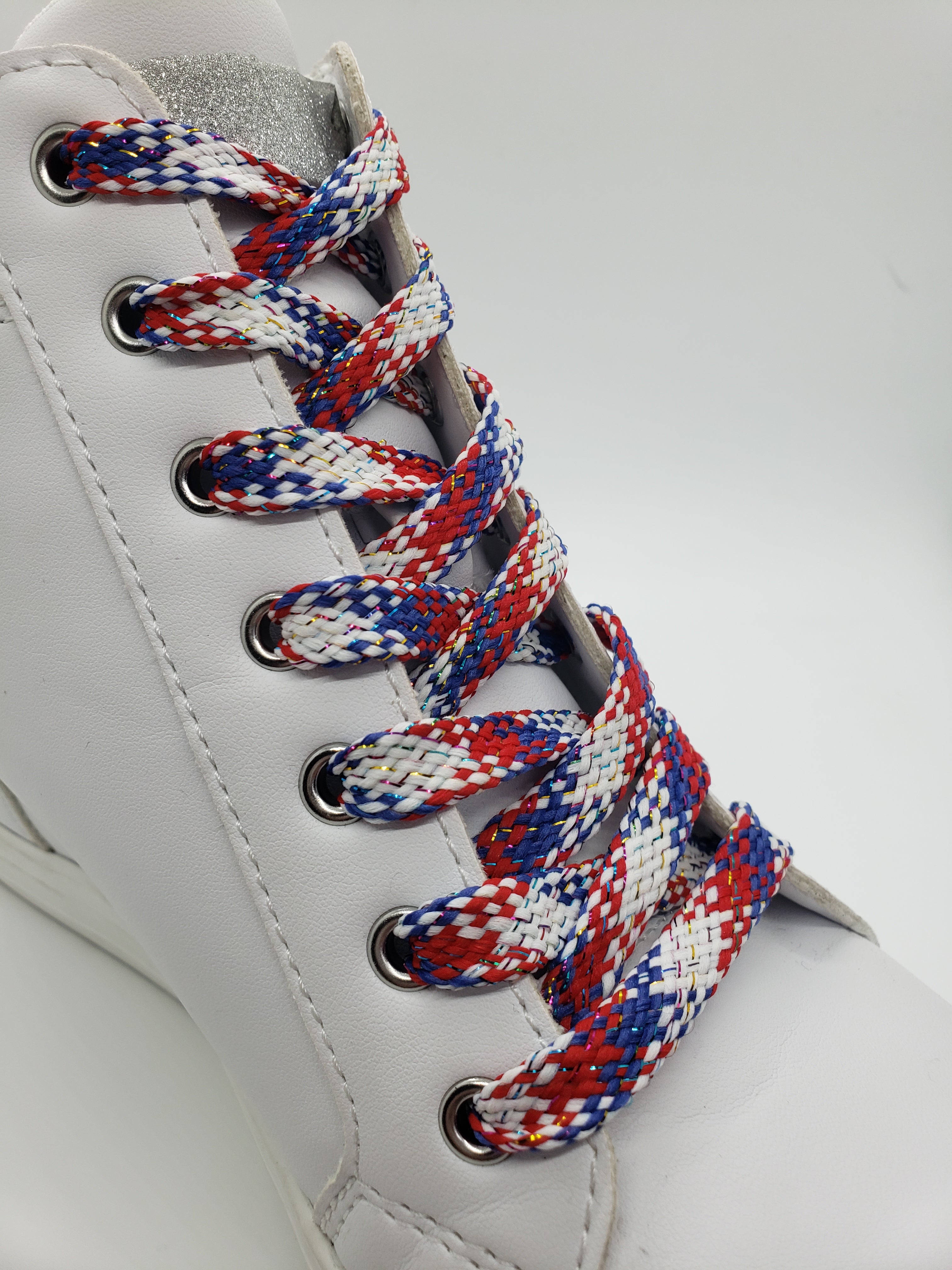 Flat Sparkle Shoelaces - Red, White & Blue | Patriotic Shoe Laces for Sneakers & Casual Shoes | Perfect for 4th of July, Memorial Day & Sports Events