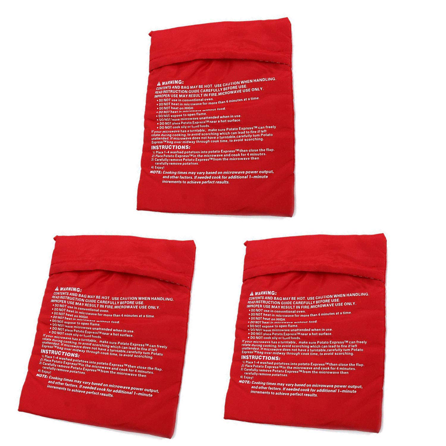 3 Pack Reusable Microwave Potato Cooking Bags - Fast & Easy Baked Potato Maker Pouch for Perfect Potatoes Every Time (Red) - Ideal for Quick Meals, Camping & Dorm Cooking