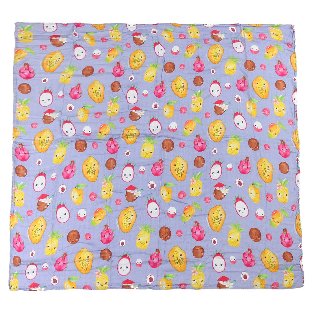 Hawaiian Fruit Print Baby Muslin Swaddle Blanket - Soft Lavender Swaddling Wrap for Newborns & Infants - Perfect for Nursery, Sleep, and Travel