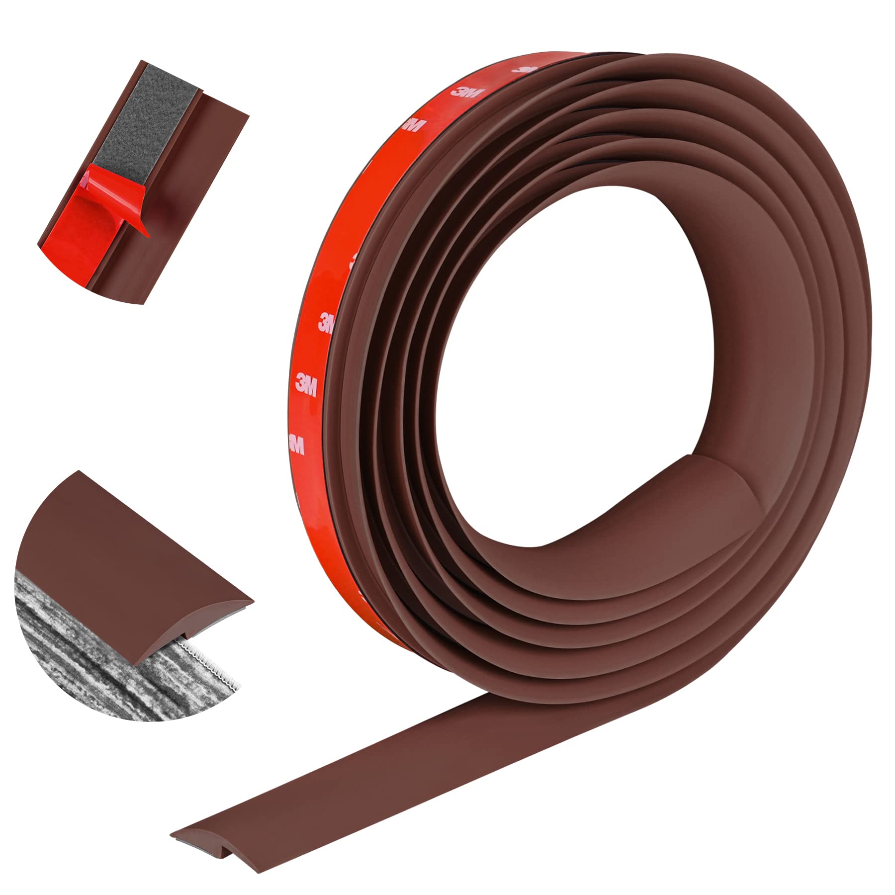 10Ft Self-Adhesive Floor Transition Strip - Carpet to Tile PVC Threshold Trim, Peel & Stick Joining Molding for Gaps Under 5mm (Coffee Brown) - Perfect for Doorways, Laminate & Hardwood Floor Transitions