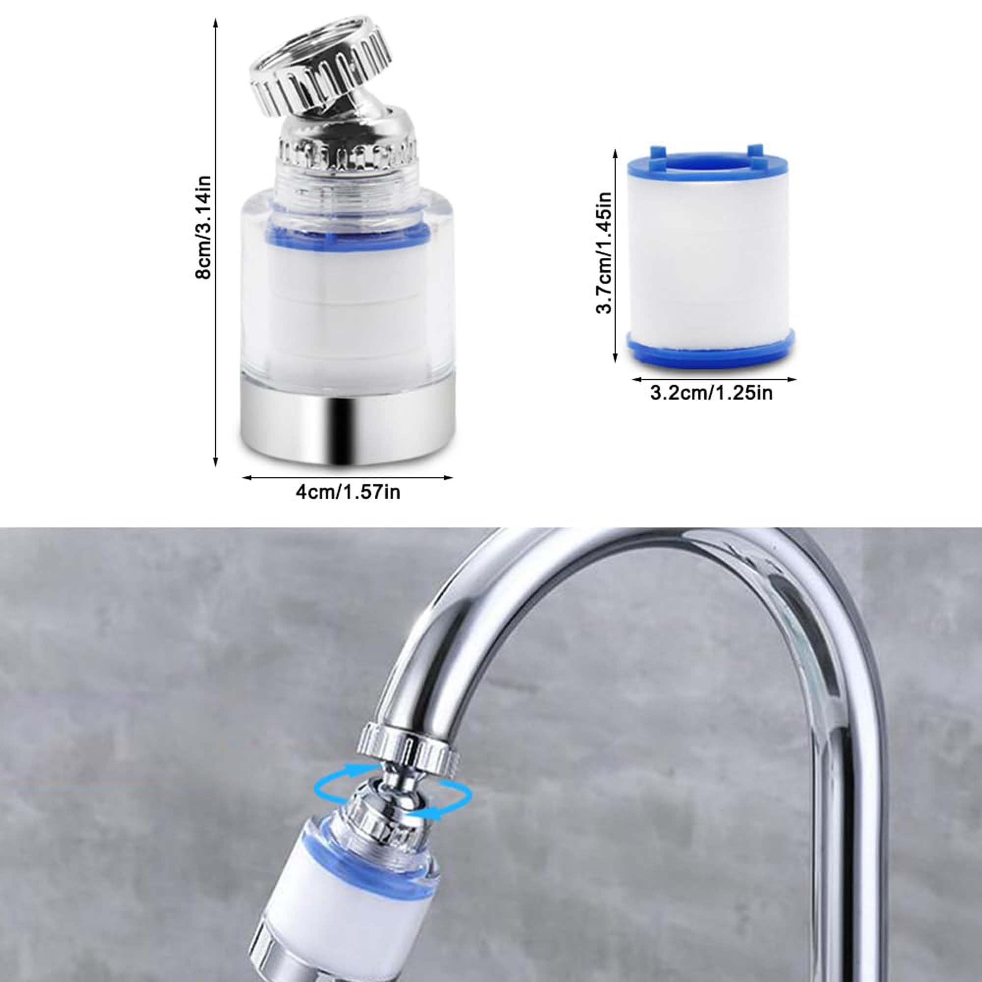 360° Rotating Bathroom & Kitchen Faucet Water Filter - 2 Pack | Removes Fluoride, Heavy Metals & Hard Water | Perfect for Sink Purification in Homes, Apartments & RVs