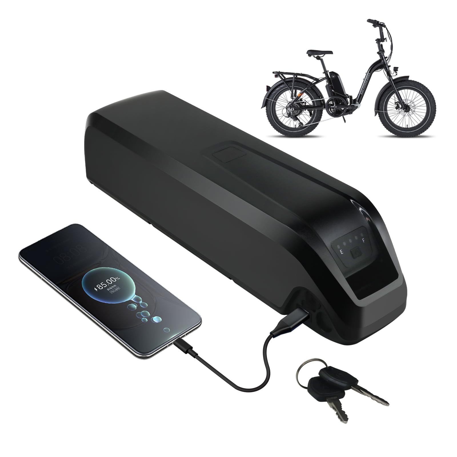 48V 11Ah Lithium Battery for Electric Bikes - 36V/48V Ebike Battery with 2A Fast Charger, 30A BMS, USB Output & LED Indicator - Compatible with 0-1400W Motors - Safe Lock & Base Included - Perfect for Commuting, Mountain Biking & Urban Travel