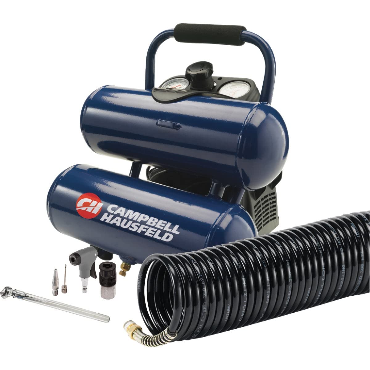 Campbell Hausfeld 2 Gallon Portable Twin Stack Air Compressor – 125 PSI Oil-Free Air Pump with Inflation Kit – Powerful & Quiet for Home DIY, Tire Inflation, Nail Guns, Airbrushing & Outdoor Tools