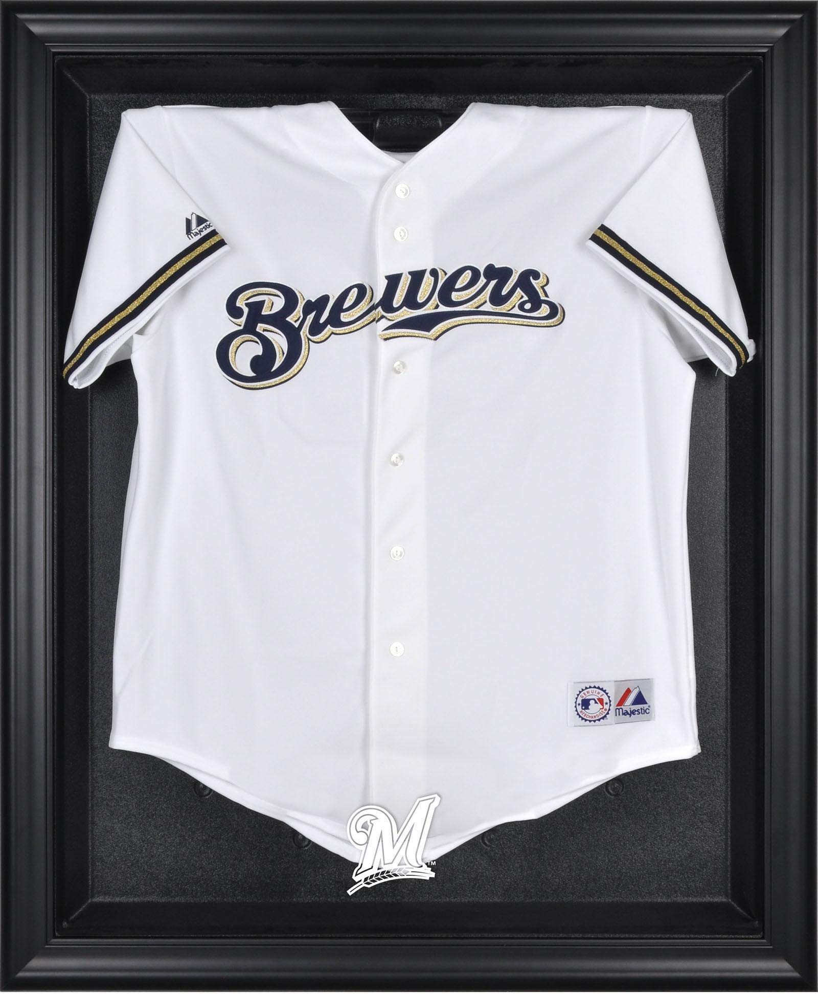 Milwaukee Brewers Framed Baseball Jersey Display Case - Premium Jersey Logo Shadow Box for Sports Memorabilia - Perfect for Fan Cave, Man Cave, or Sports Bar Decor