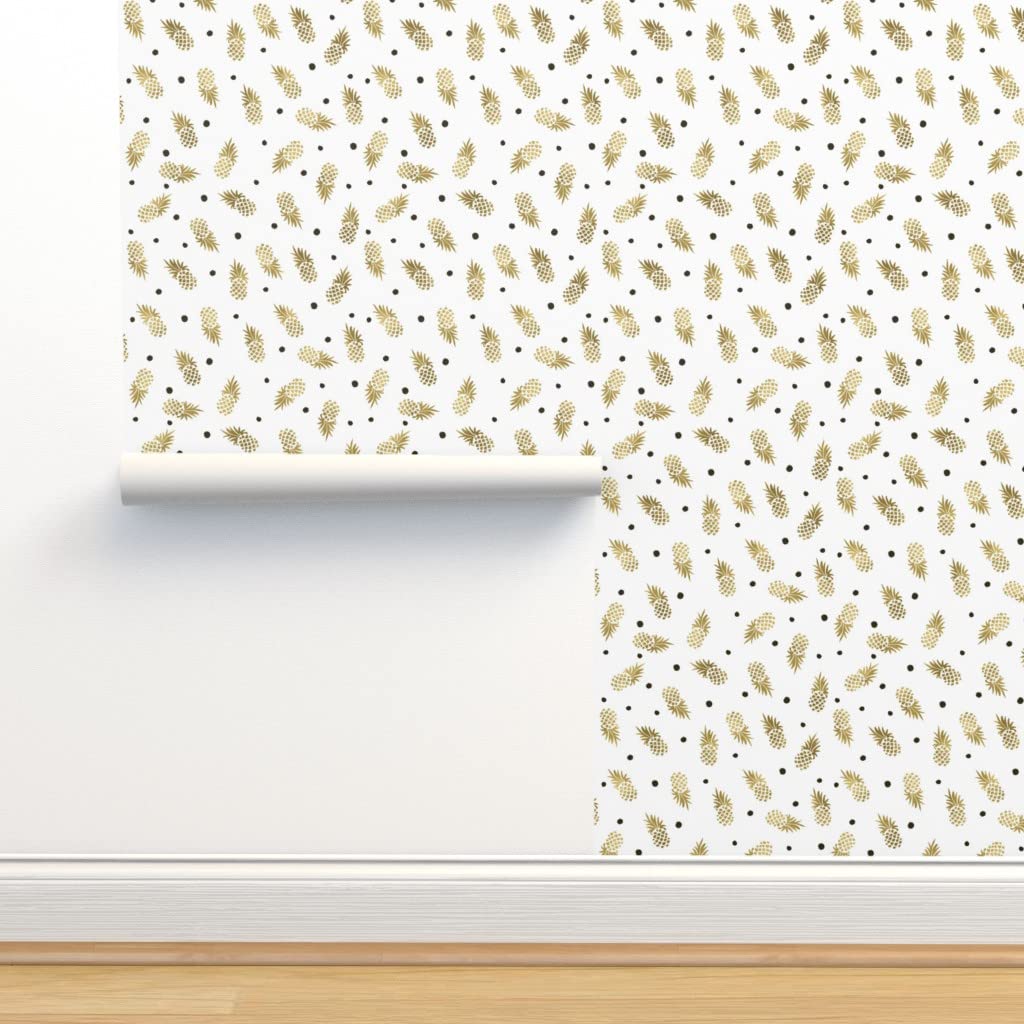 Gold Pineapple Dots Peel & Stick Removable Wallpaper - 12ft x 2ft Self-Adhesive Wall Decal for Nursery, Bedroom & Kitchen | Easy DIY Home Decor by Spoonflower