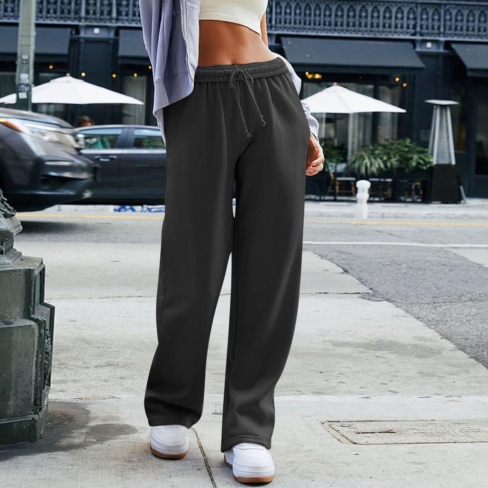 Women's High Waisted Wide Leg Sweatpants - Baggy Lounge Pants with Drawstring Waist & Side Pockets | Comfortable Straight Leg Casual Pants for Yoga, Running Errands & Relaxing at Home