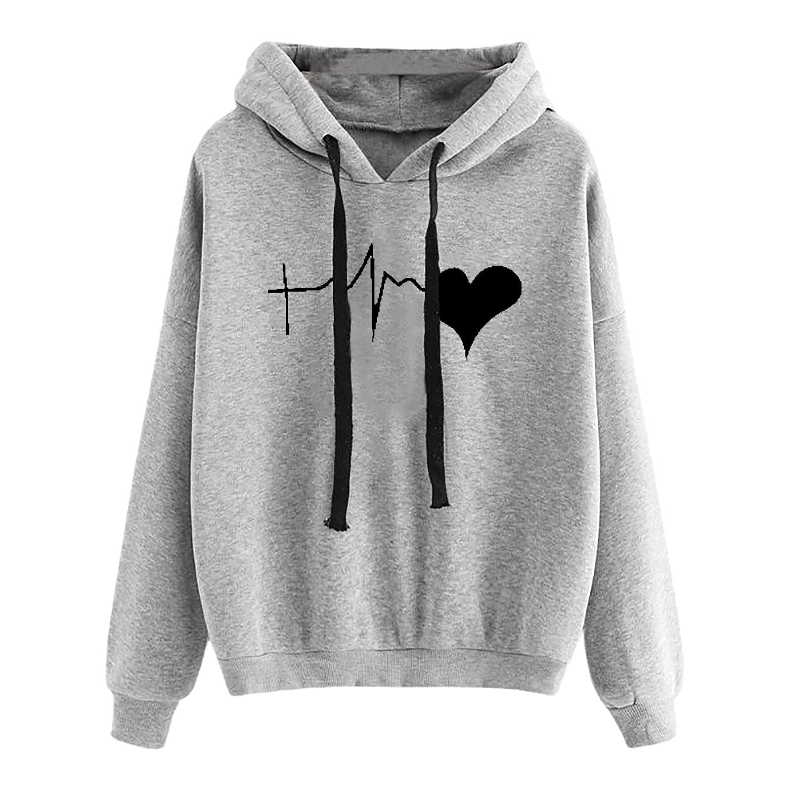 Women's Long Sleeve Hooded Sweatshirt - Large Size Casual Printed Tunic Hoodie for Women | Cozy Fall Outfit, Lounge Wear & Street Style Fashion