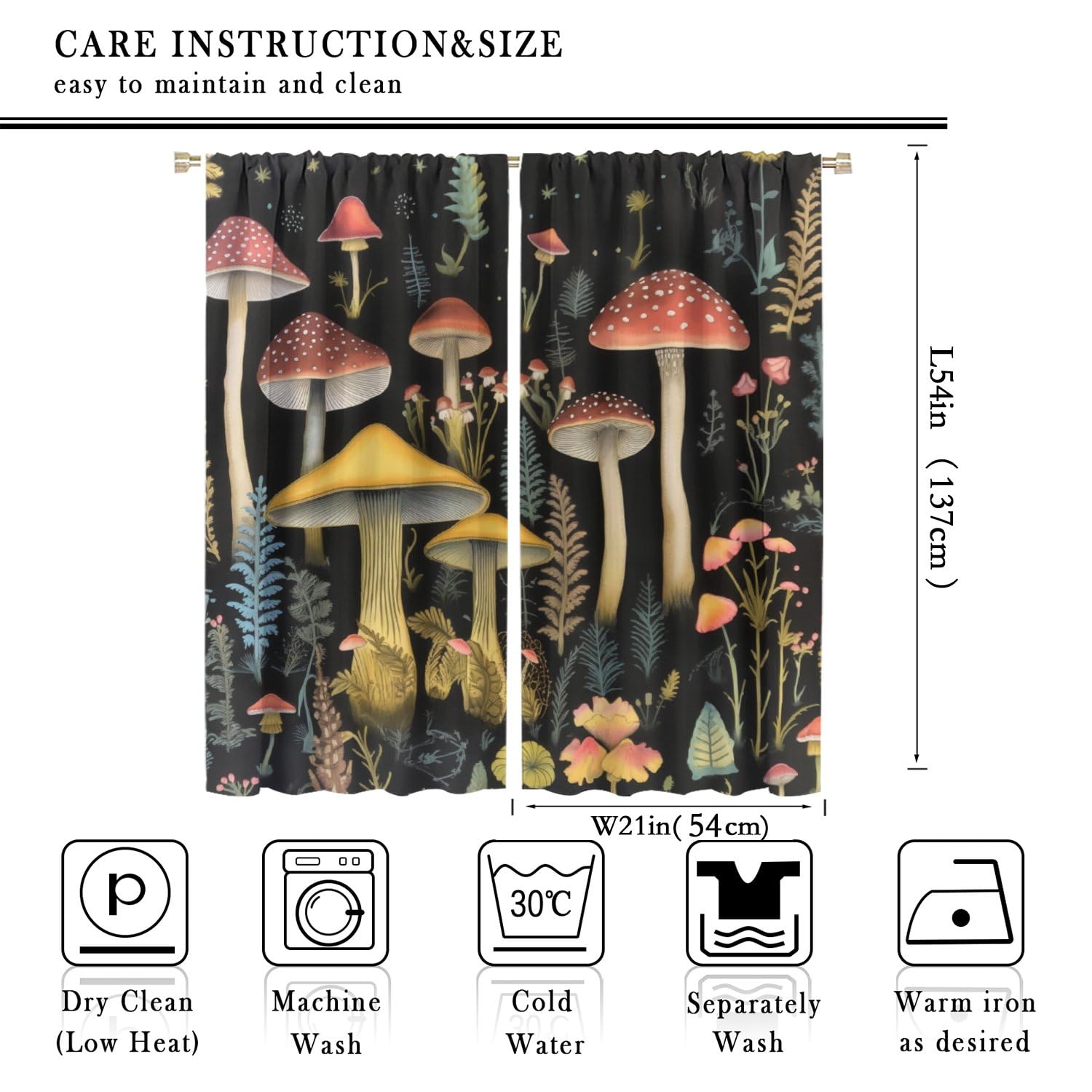 **Retro Cartoon Mushroom Blackout Curtains - Starry Sky Forest Colorful Mushroom Pattern, Rod Pocket Window Drapes for Bedroom, Living Room, Kitchen & Nursery (42x54 Inches) - Perfect for Kids' Rooms, Cozy Spaces & Light Blocking**