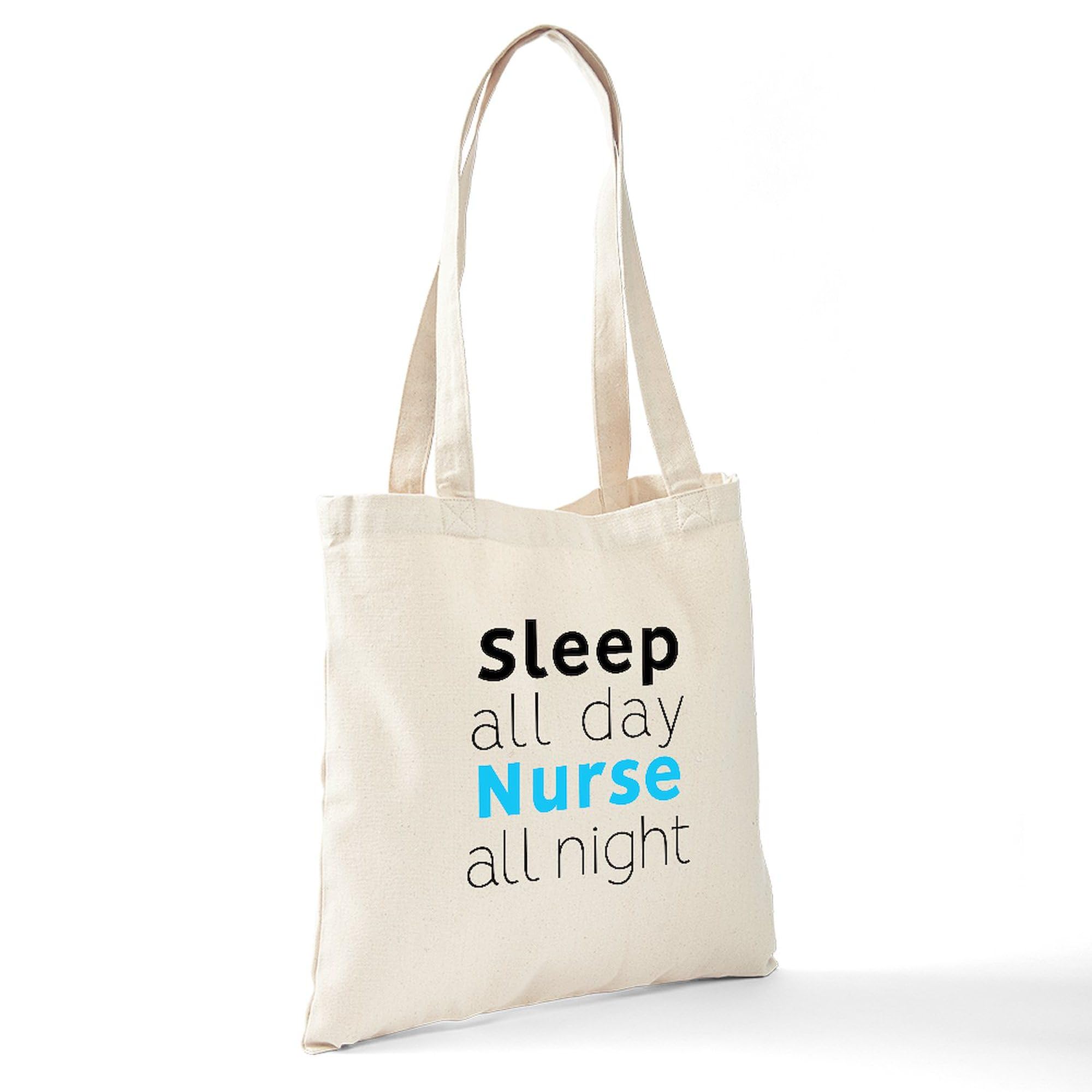 Sleep All Day Nurse All Night Tote Bag - Natural Canvas Reusable Shopping Bag for Nurses, Medical Professionals & Healthcare Workers - Perfect for Work, Groceries & Everyday Use