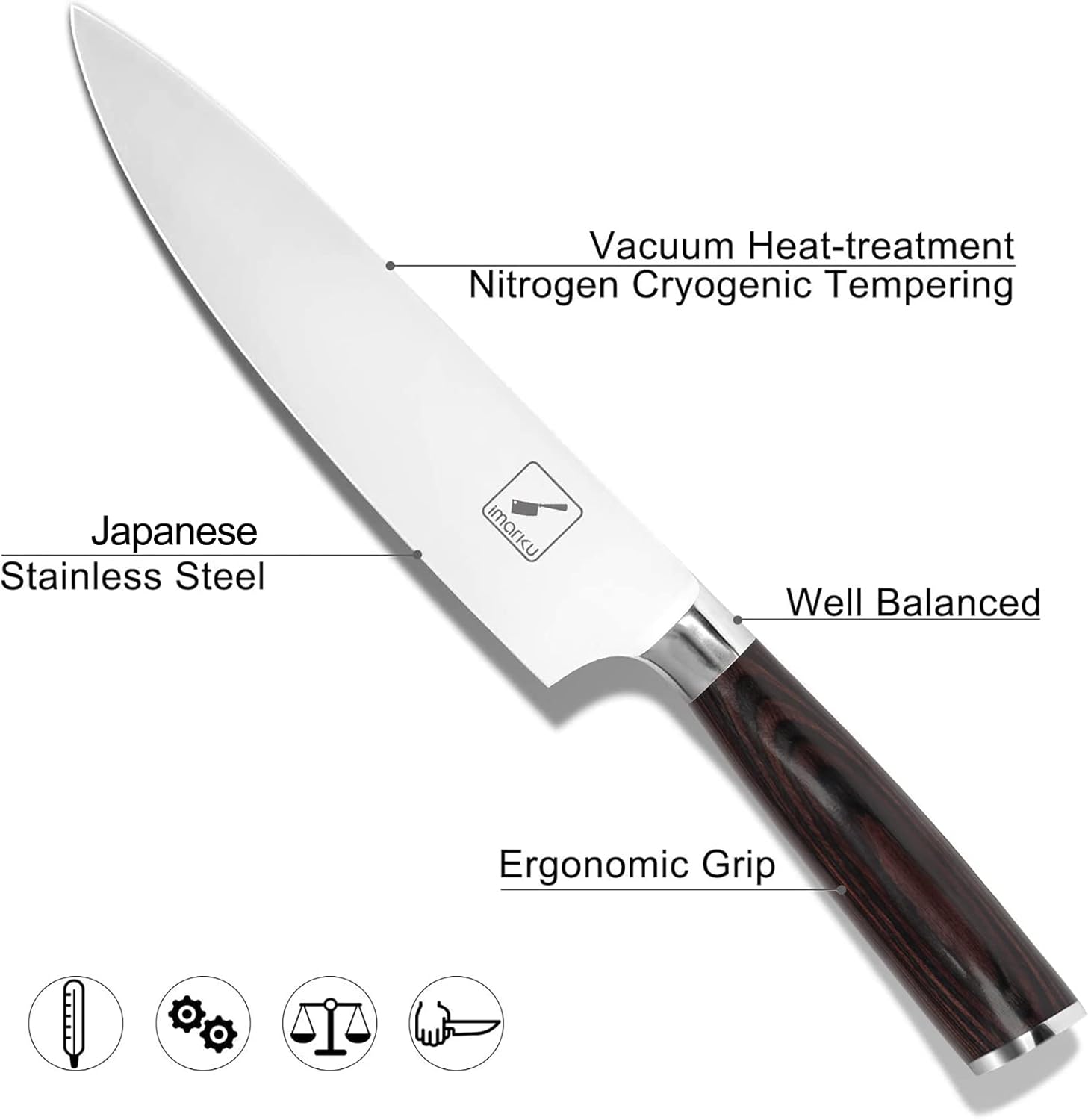 Imarku 8-Inch Classic Chef Knife - High Carbon Stainless Steel Kitchen Knife for Professional Chefs & Home Cooking - Perfect for Slicing, Dicing, and Chopping Vegetables, Meat & Herbs
