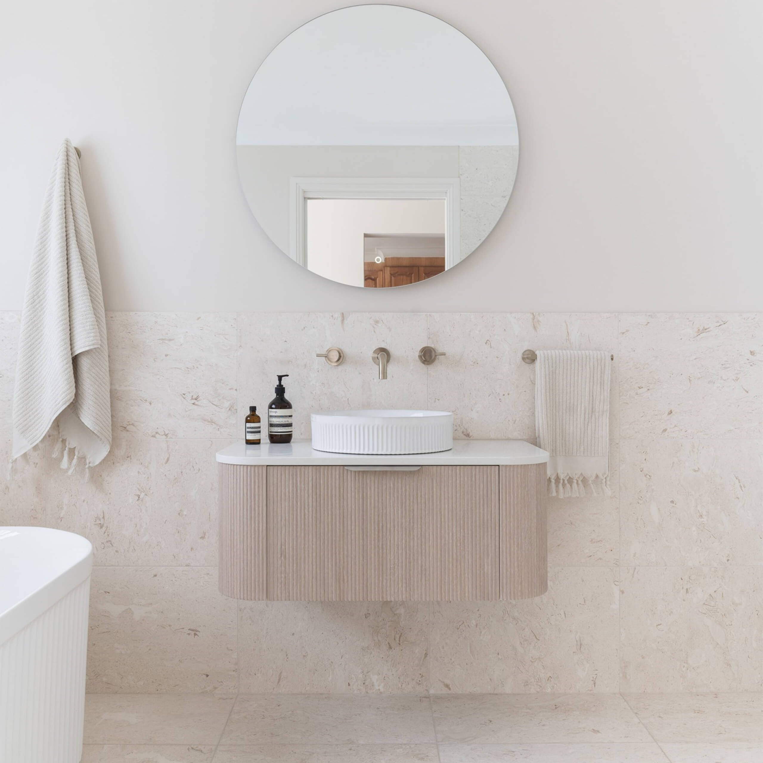 ADP Eclipse LED Frameless Round Bathroom Mirror 3000K Warm White - Perfect for Vanity, Makeup, and Modern Bathroom Decor