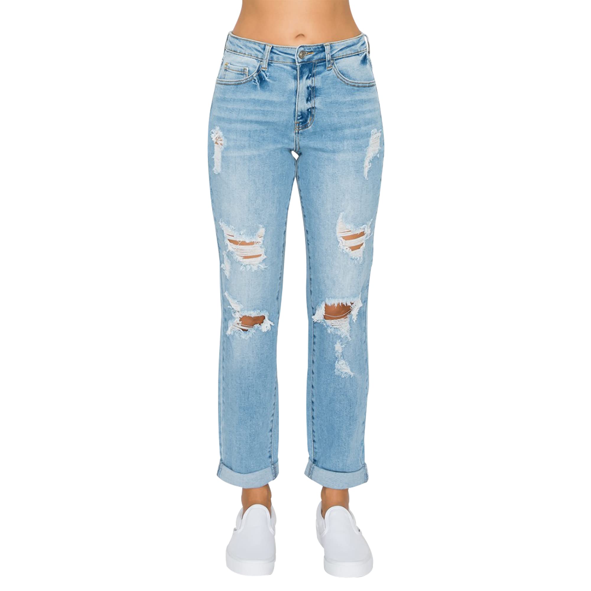 Vintage Distressed Ripped High Waist Mom Jeans for Women - Retro Boyfriend Style Wax Cotton Baggy Jeans - Perfect for Casual Wear, Street Fashion & Everyday Outfits