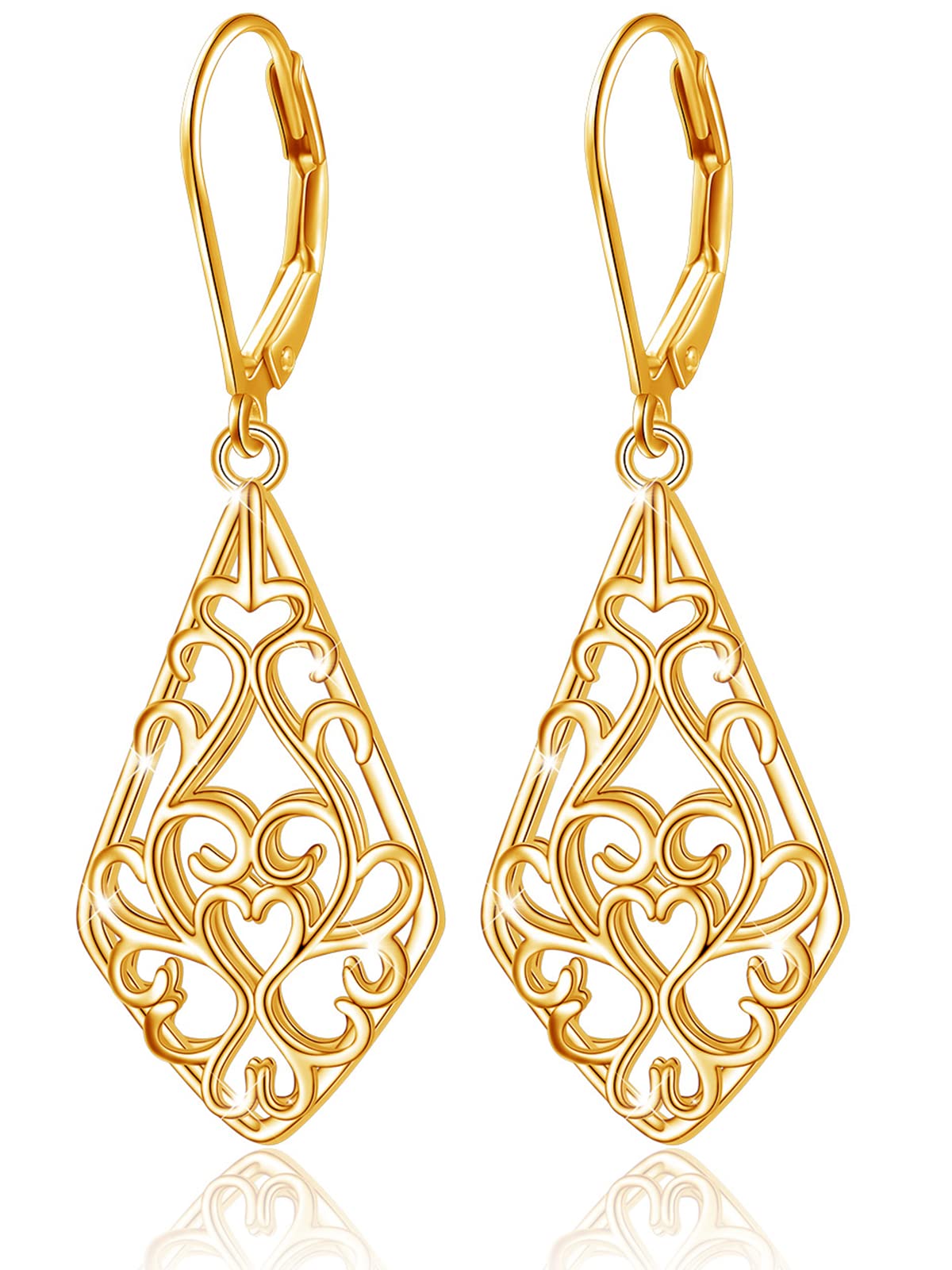 Teardrop Filigree Dangle Drop Leverback Earrings - Sterling Silver Jewelry for Women | Elegant Gift for Weddings, Parties & Special Occasions