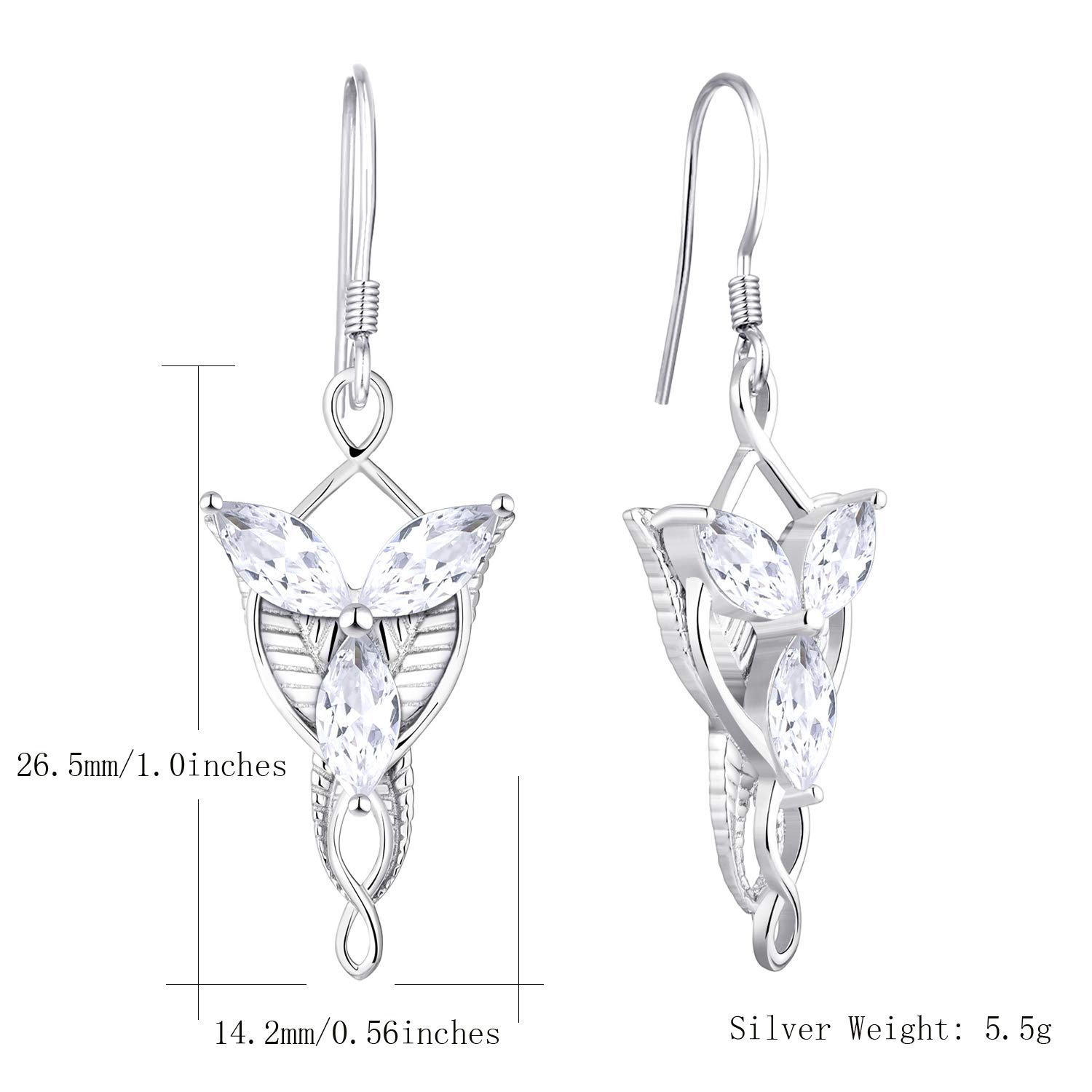 JO WISDOM Women's 925 Sterling Silver Leverback Drop Earrings with 5A Cubic Zirconia - Elegant Elvish Jewelry Inspired by Arwen Evenstar | Perfect for Cosplay, Weddings & Fantasy Themed Events