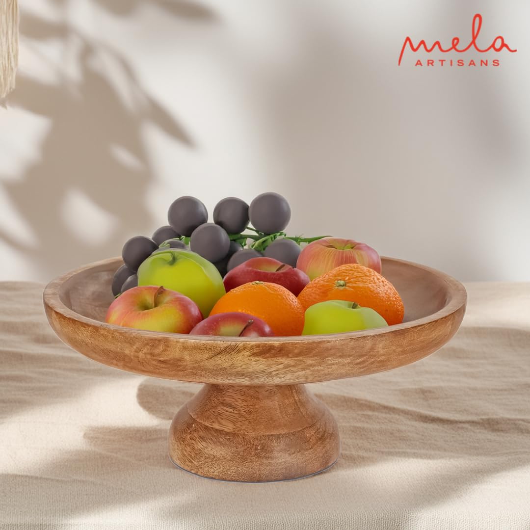 Handcrafted Mangowood Fruit Bowl - Natural Oval Pedestal for Kitchen & Dining Decor