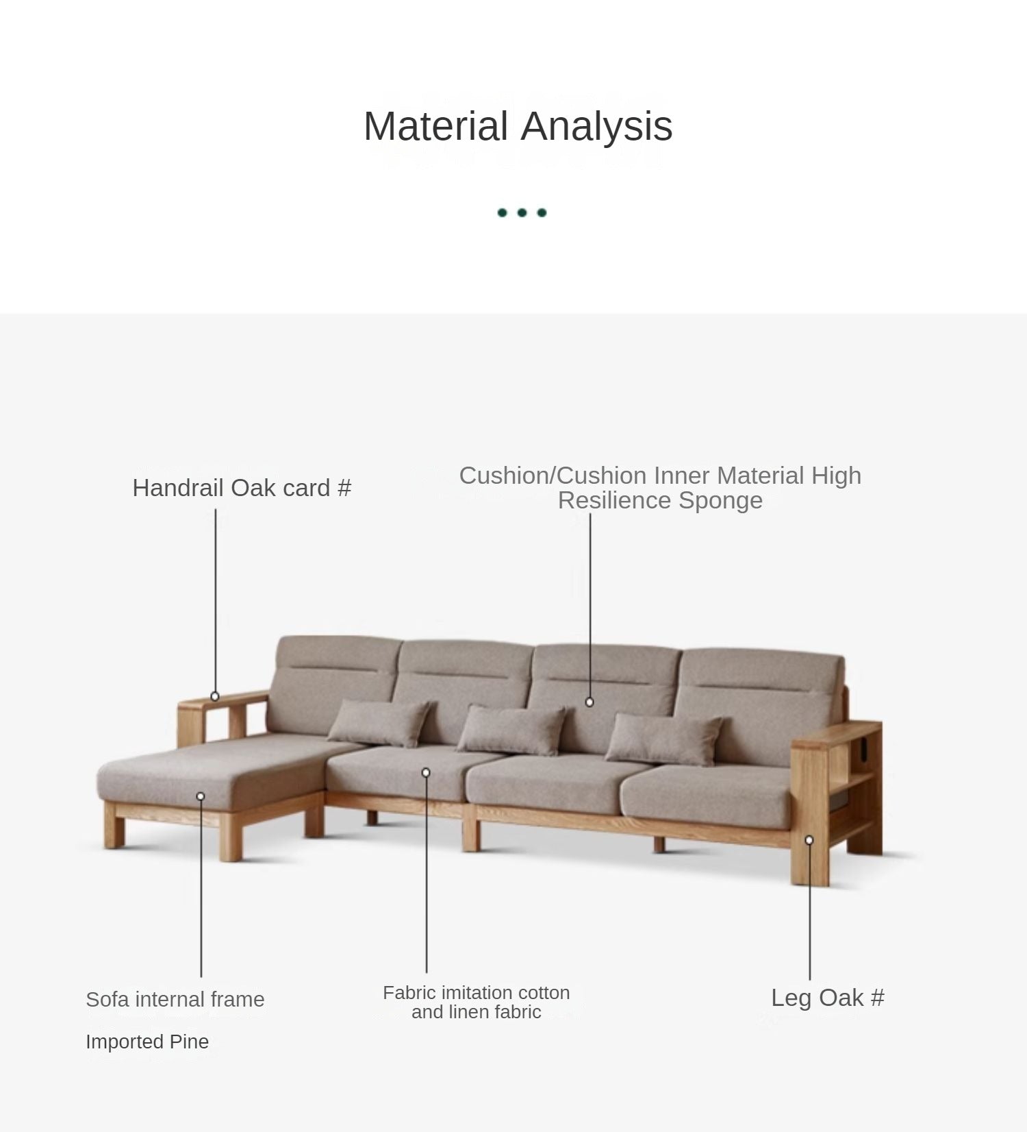 Premium Oak Solid Wood Sectional Sofa Set - Modern L-Shaped Couch with Storage for Living Room, Lounge & Family Room - Durable Hardwood Furniture for Home Decor