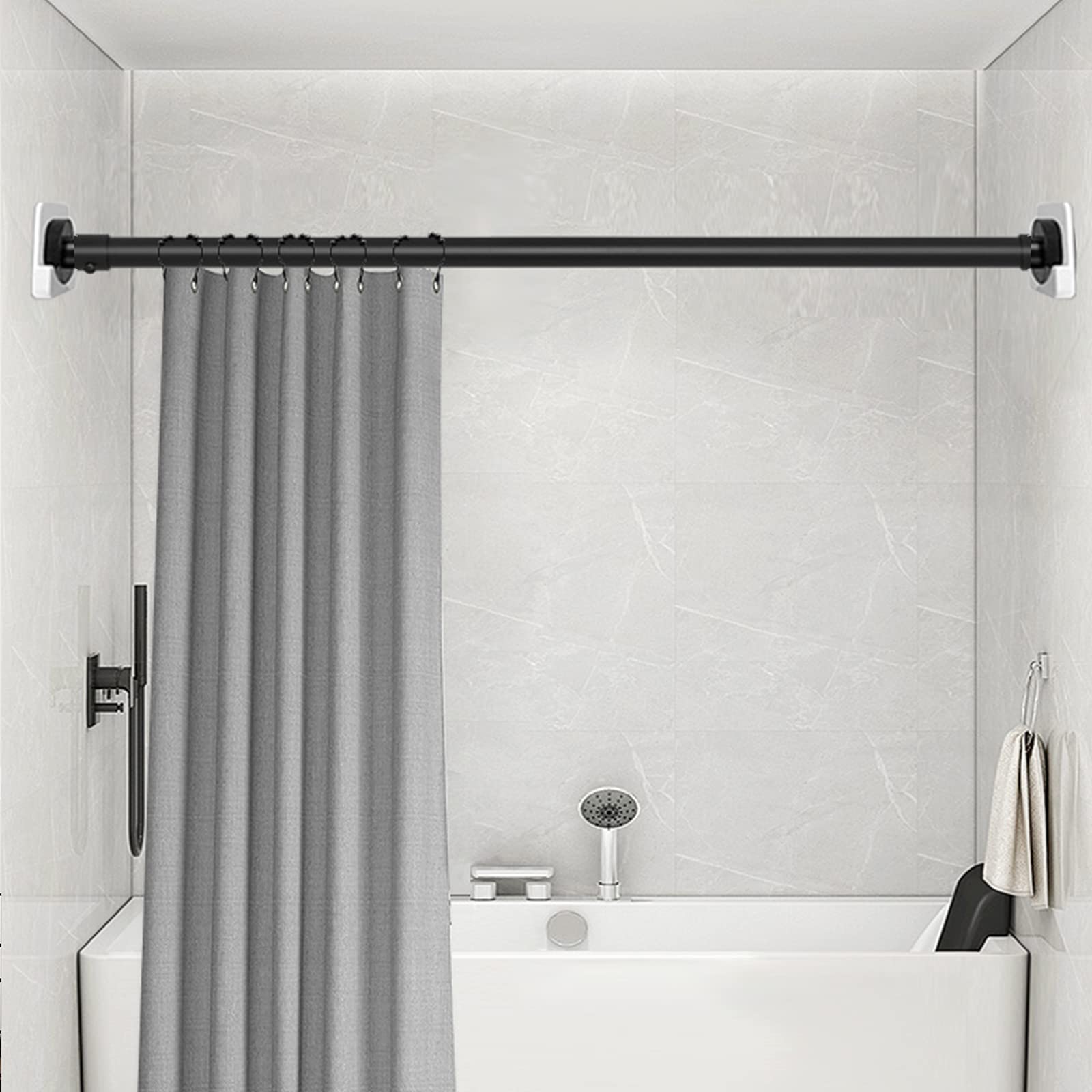 No Drill Adhesive Shower Curtain Rod Tension Holder - 2 Pack Stick-On Bathroom Rod Mount Retainer for Tile, Glass & Wall - Perfect for Renters & Small Spaces (Shower Rod Not Included) | Easy Installation & Space-Saving Solution