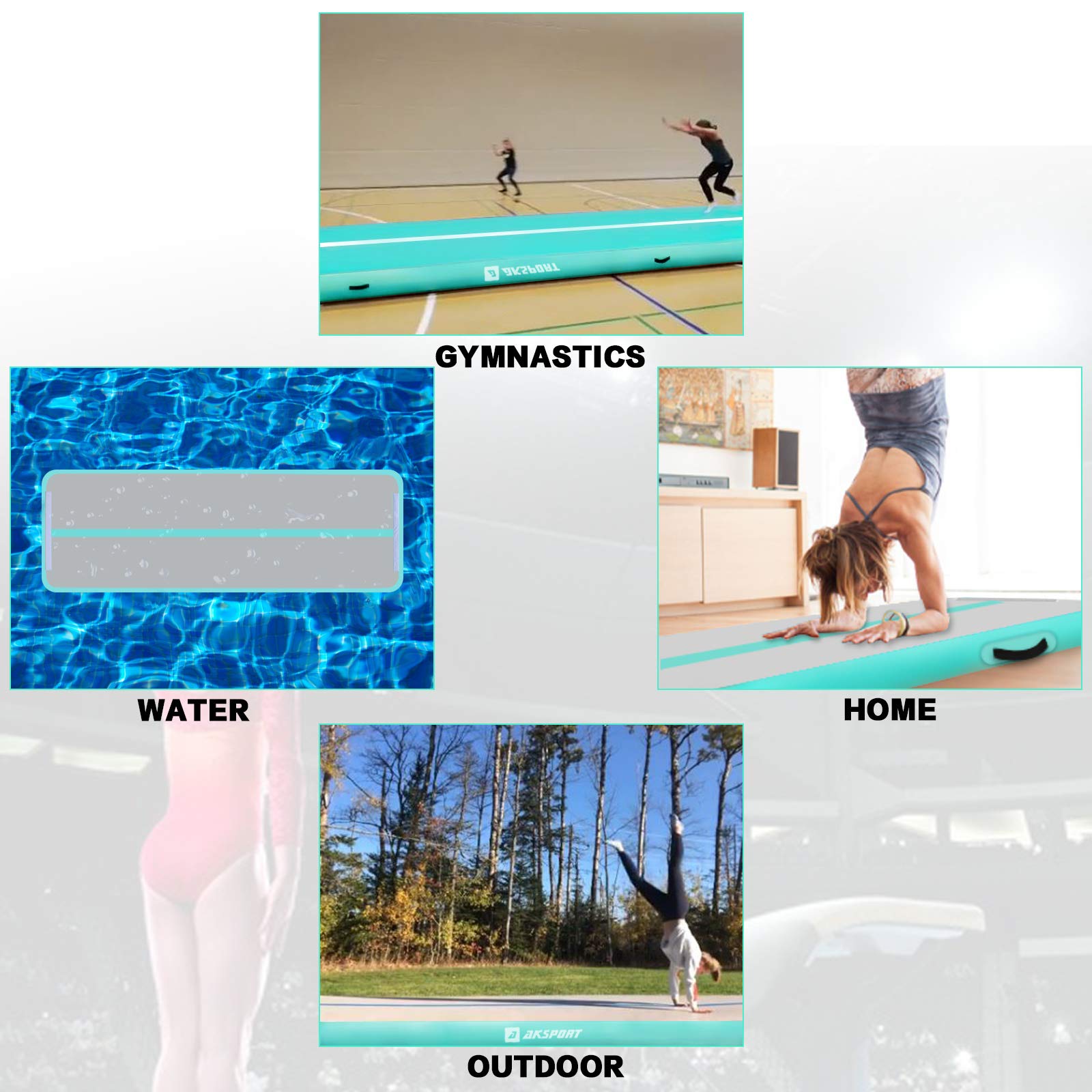 AKSPORT Inflatable Gymnastics Air Mat - Portable Tumble Track for Home, Gym, Training, Cheerleading, Parkour | Perfect for Indoor & Outdoor Use - Beach, Park, Water Activities