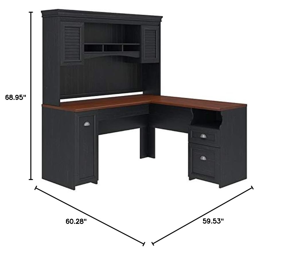 L Shaped Desk with Hutch & Storage - Home Office Corner Computer Table for Work & Study