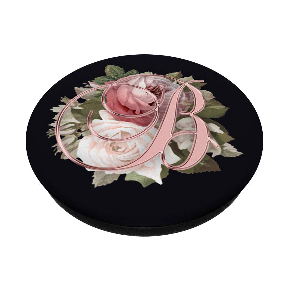 Letter B Golden Rose Floral Pink On Black Design - Elegant Personalized Gift for Birthdays, Weddings & Home Decor