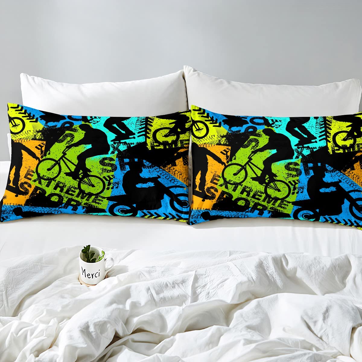 **Erosebridal Full Size Boys Dirt Bike Comforter Set - Skateboard & Motorcycle Motocross Duvet Cover - Extreme Sports Bedding for Kids, Teens & Adults - Perfect for Bedrooms, Dorms & Gaming Rooms**